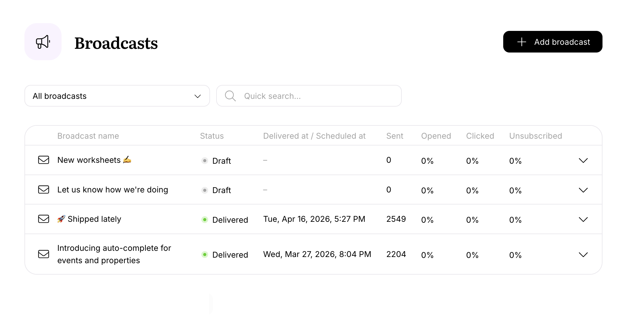 Send one-off broadcasts to your users