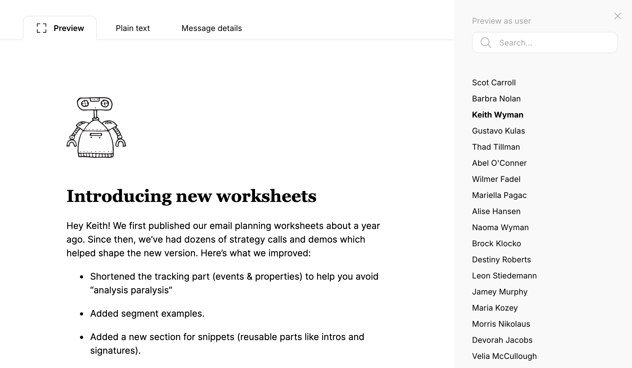 Realtime email preview
