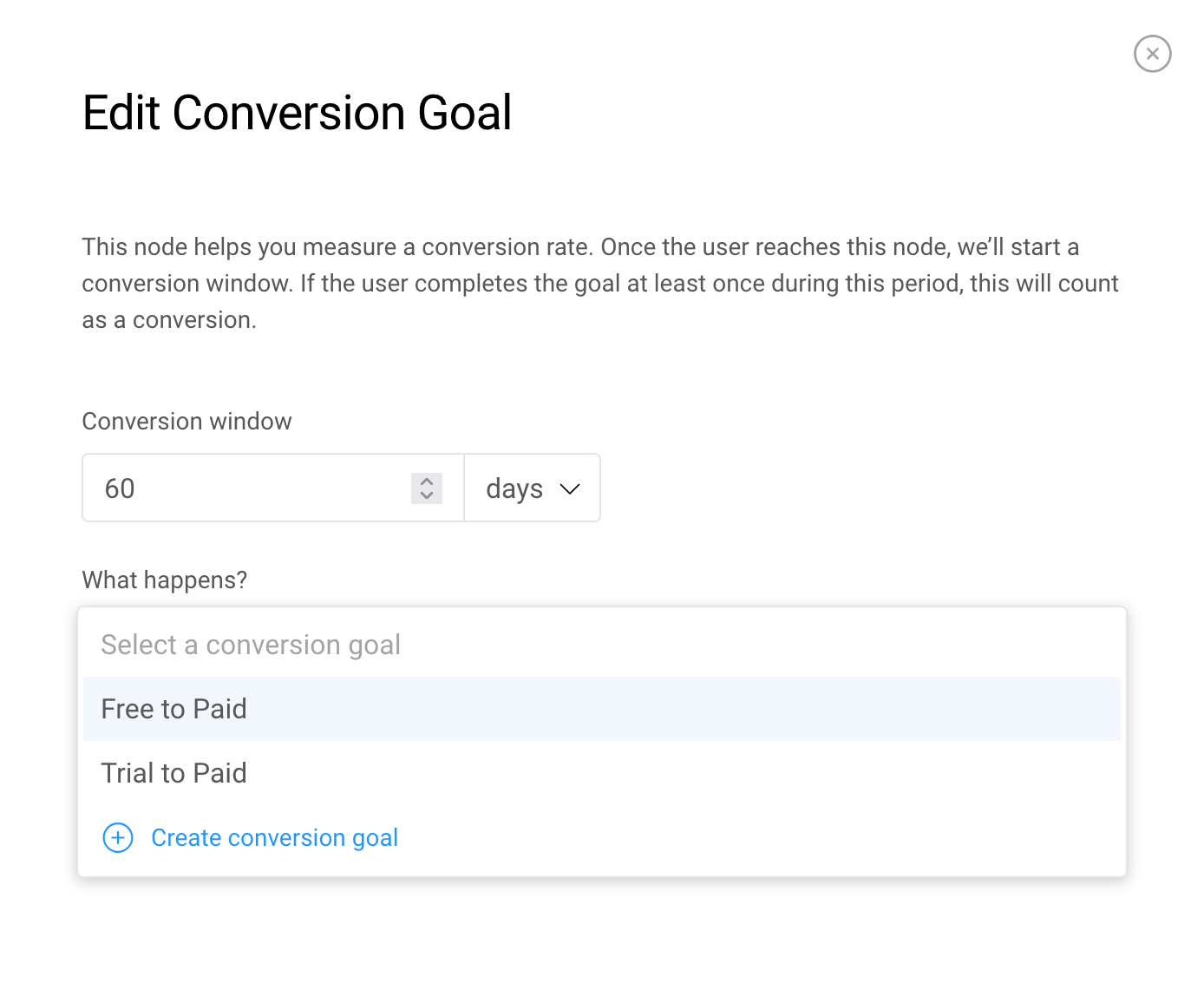 Setting a Conversion Goal node in Userlist workflows