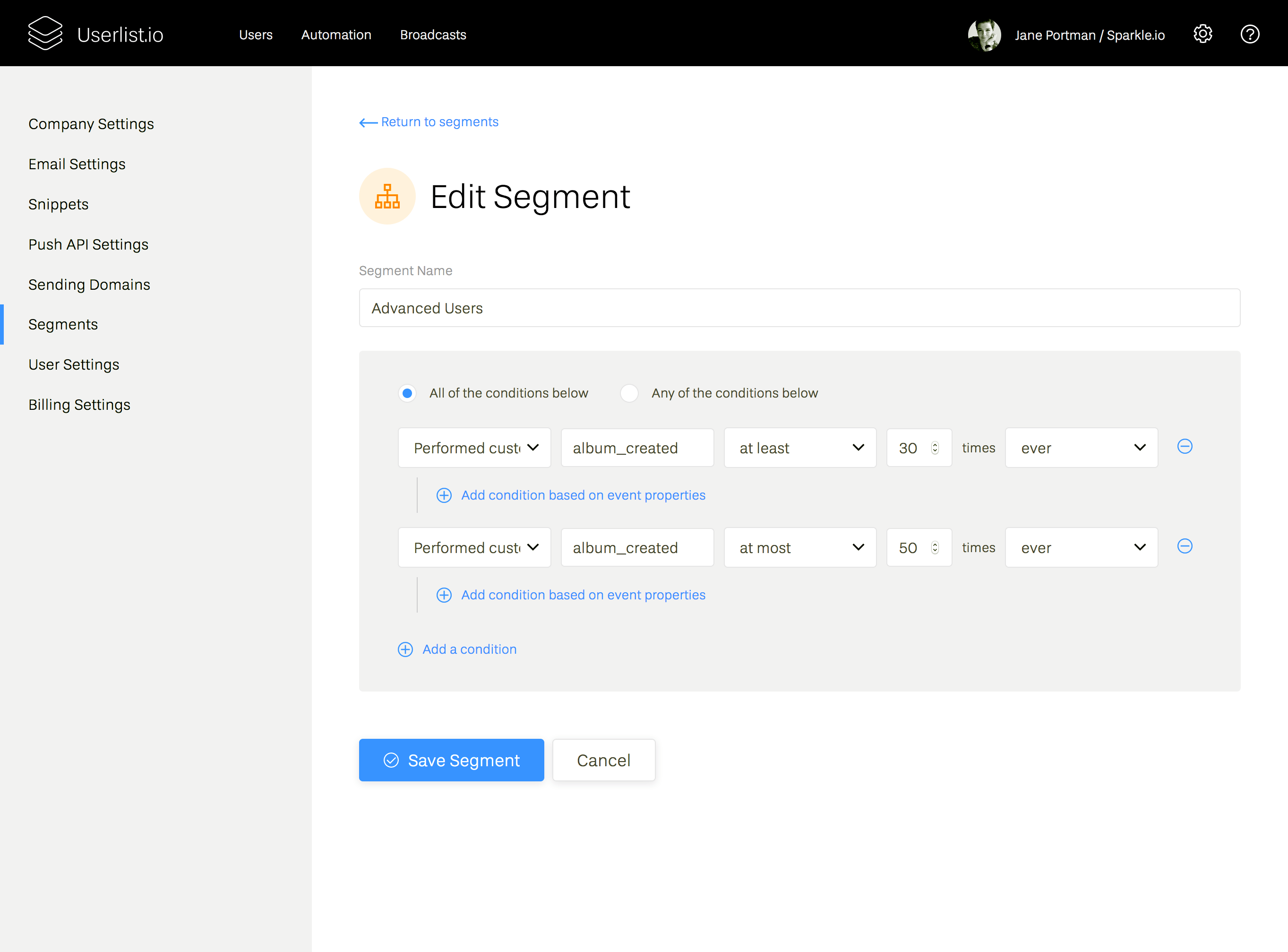 Screenshot showing how to edit segments