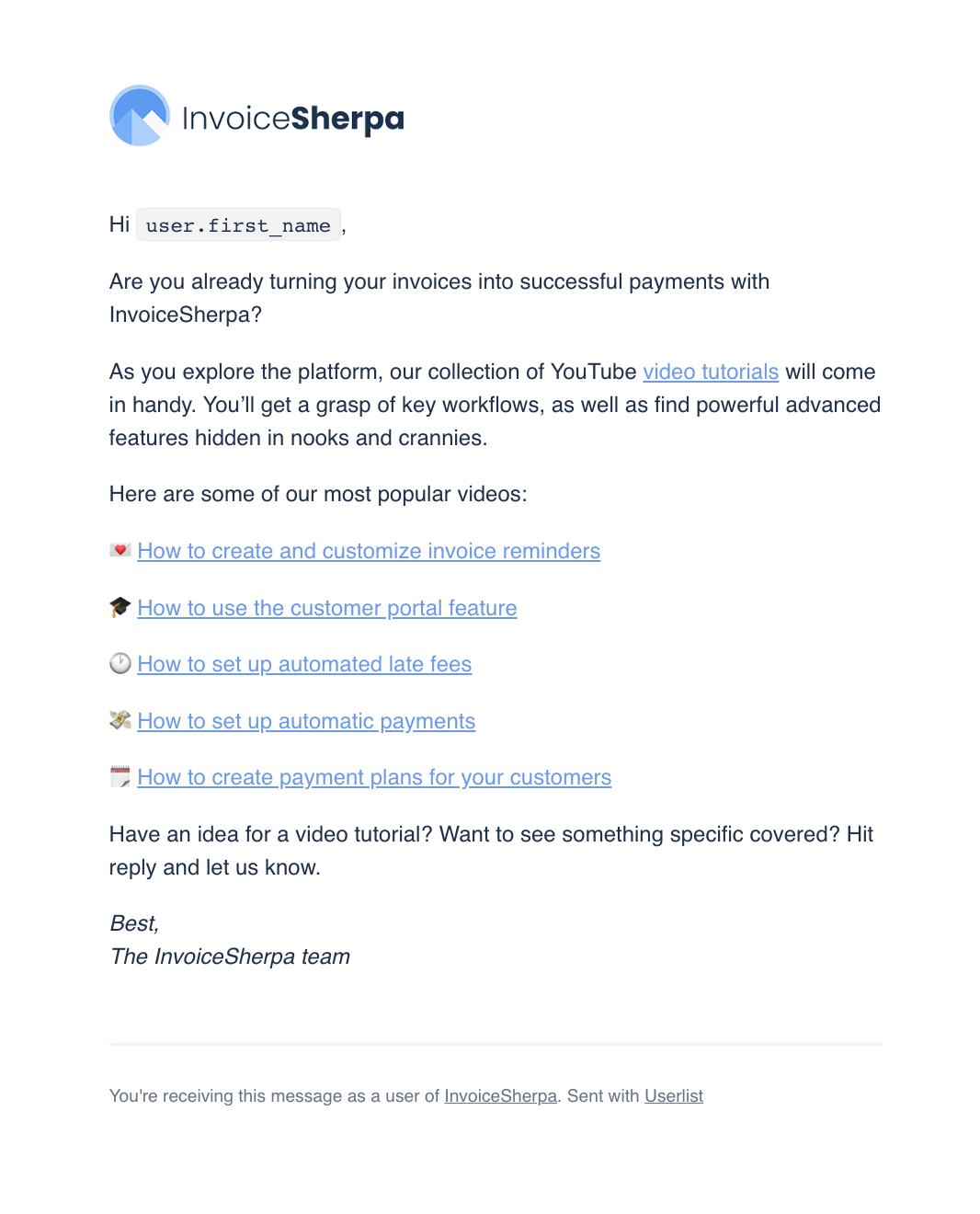 Atomic Emails: Screenshot of InvoiceSherpa's email