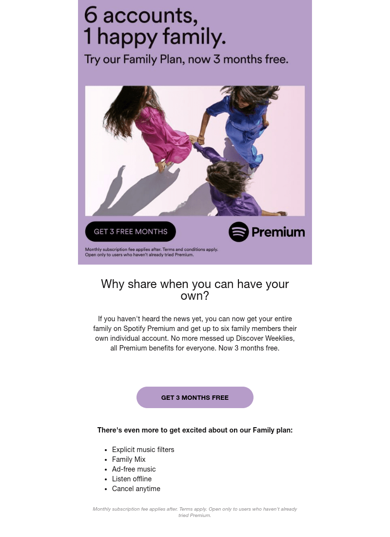 B2C SaaS Email Marketing: Screenshot of Notion's email for family plans