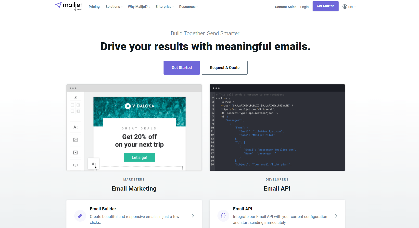 ConvertKit Alternatives: Screenshot of Mailjet homepage