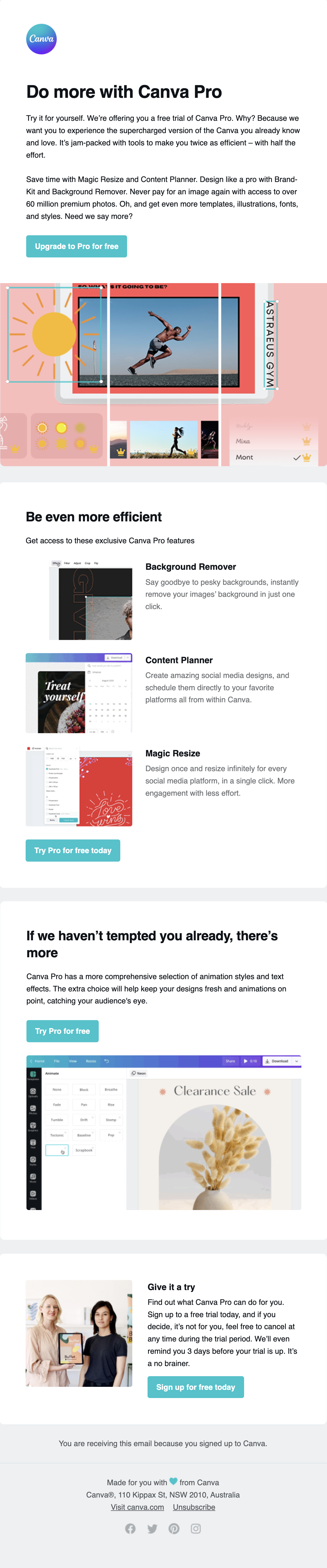 SaaS CTA Emails: Screenshot of Canva's pro trial email