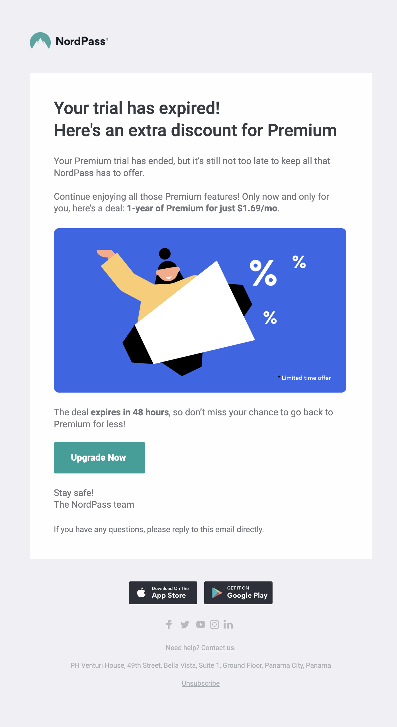 SaaS CTA Emails: Screenshot of NordPass' conversion email