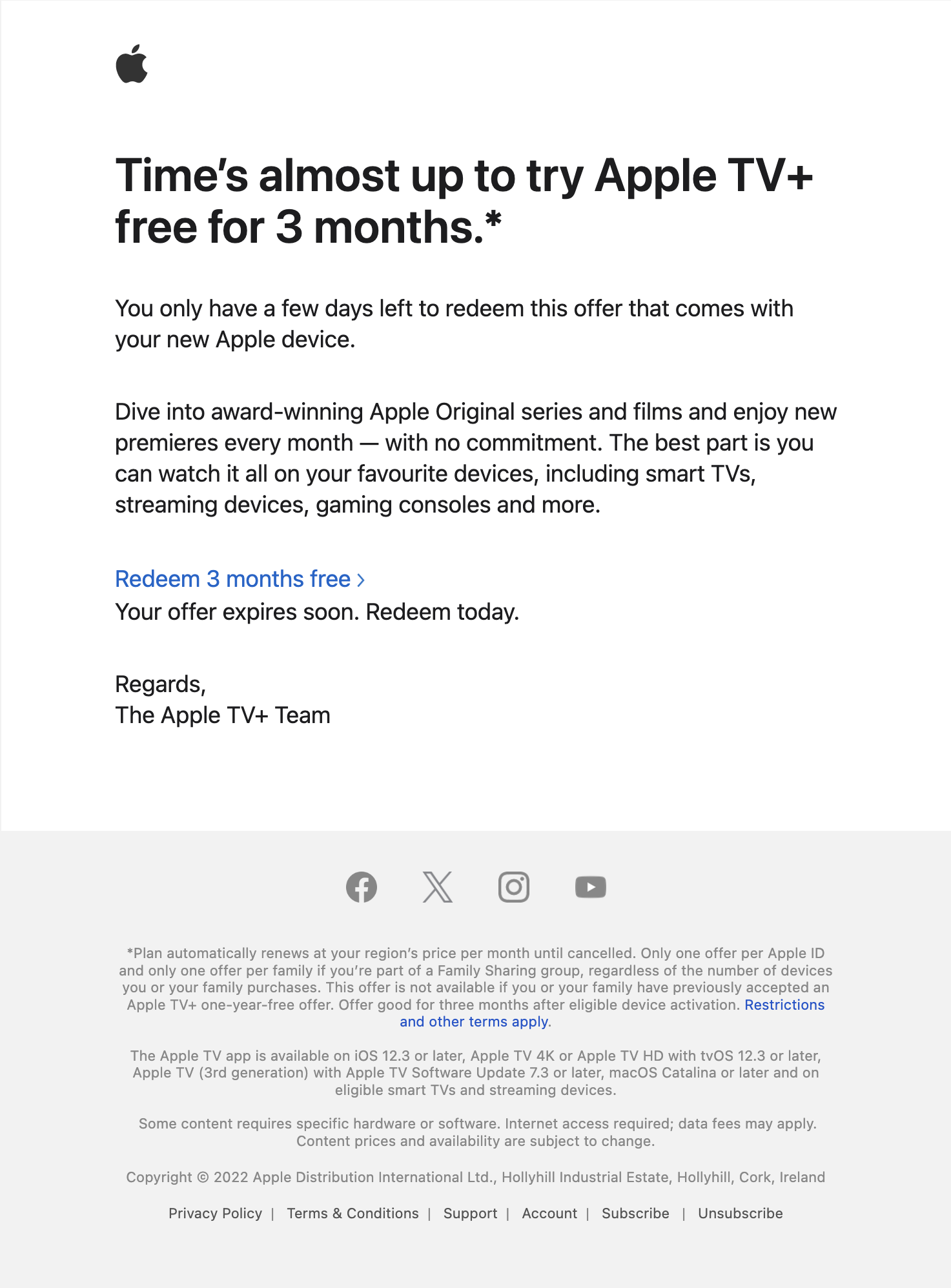 SaaS Discount and Promo Email Examples: Screenshot of Apple Music's promo email