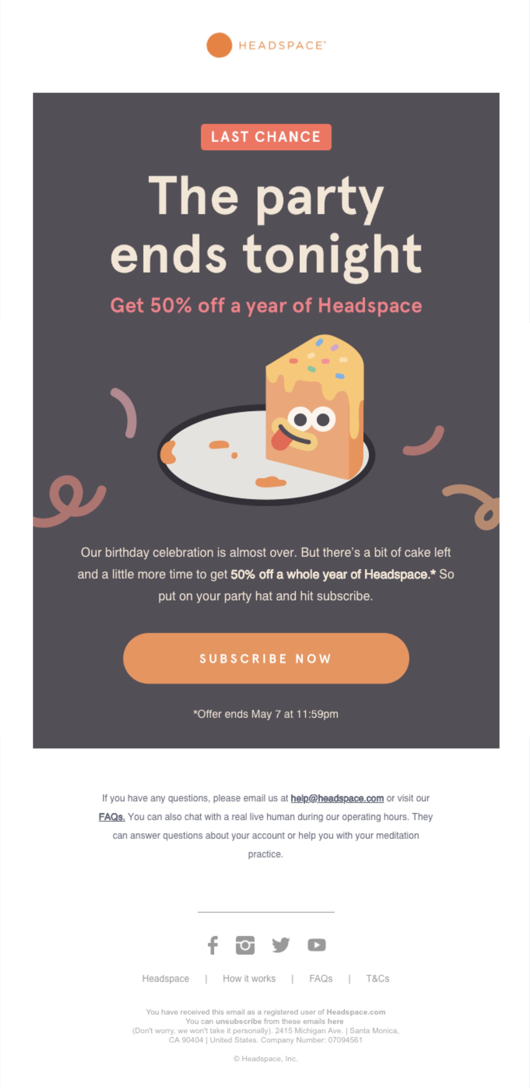 SaaS Discount and Promo Email Examples: Screenshot of Headspace's promo email