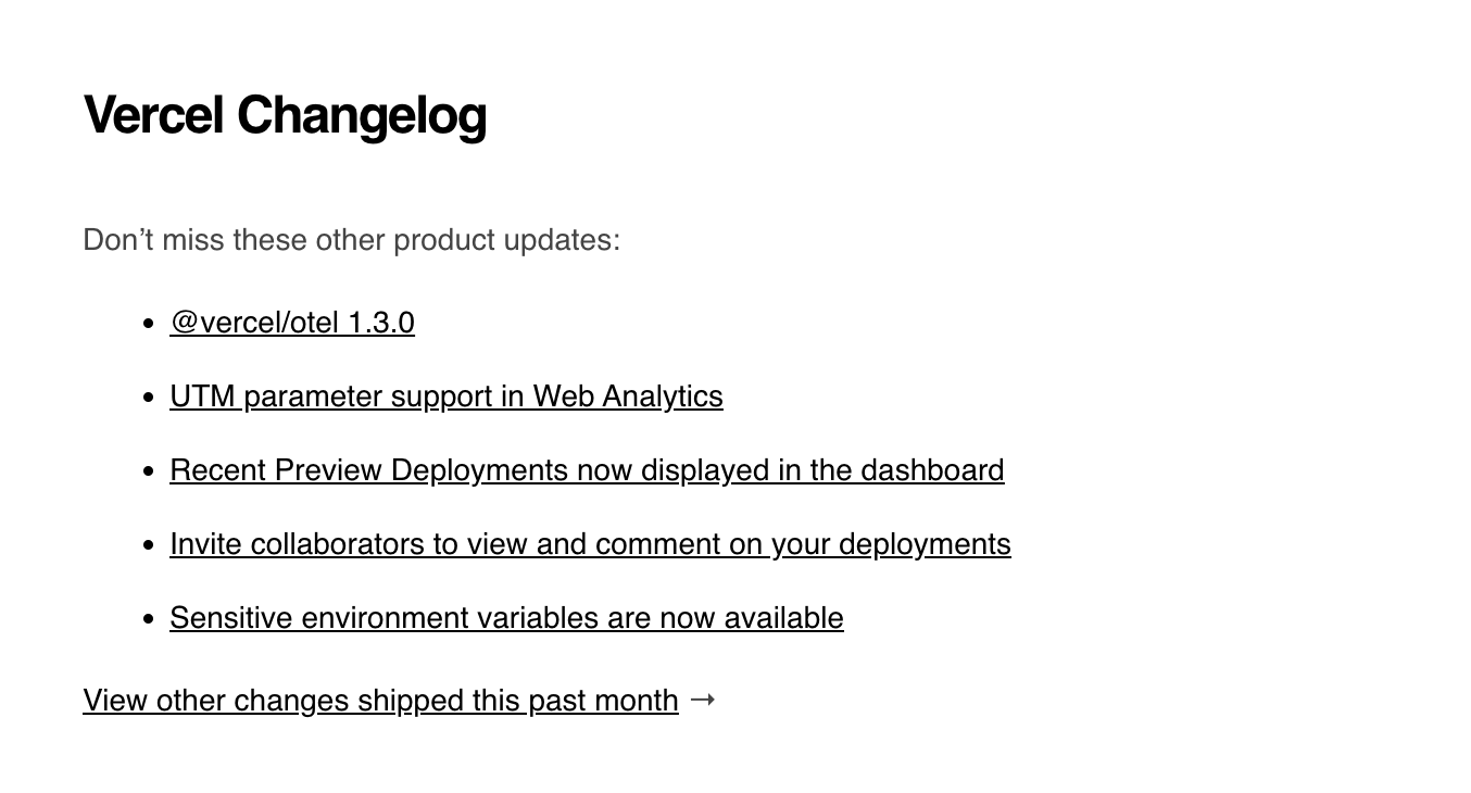 Email Marketing for Devtools: Screenshot of Vercel's email featuring their changelog