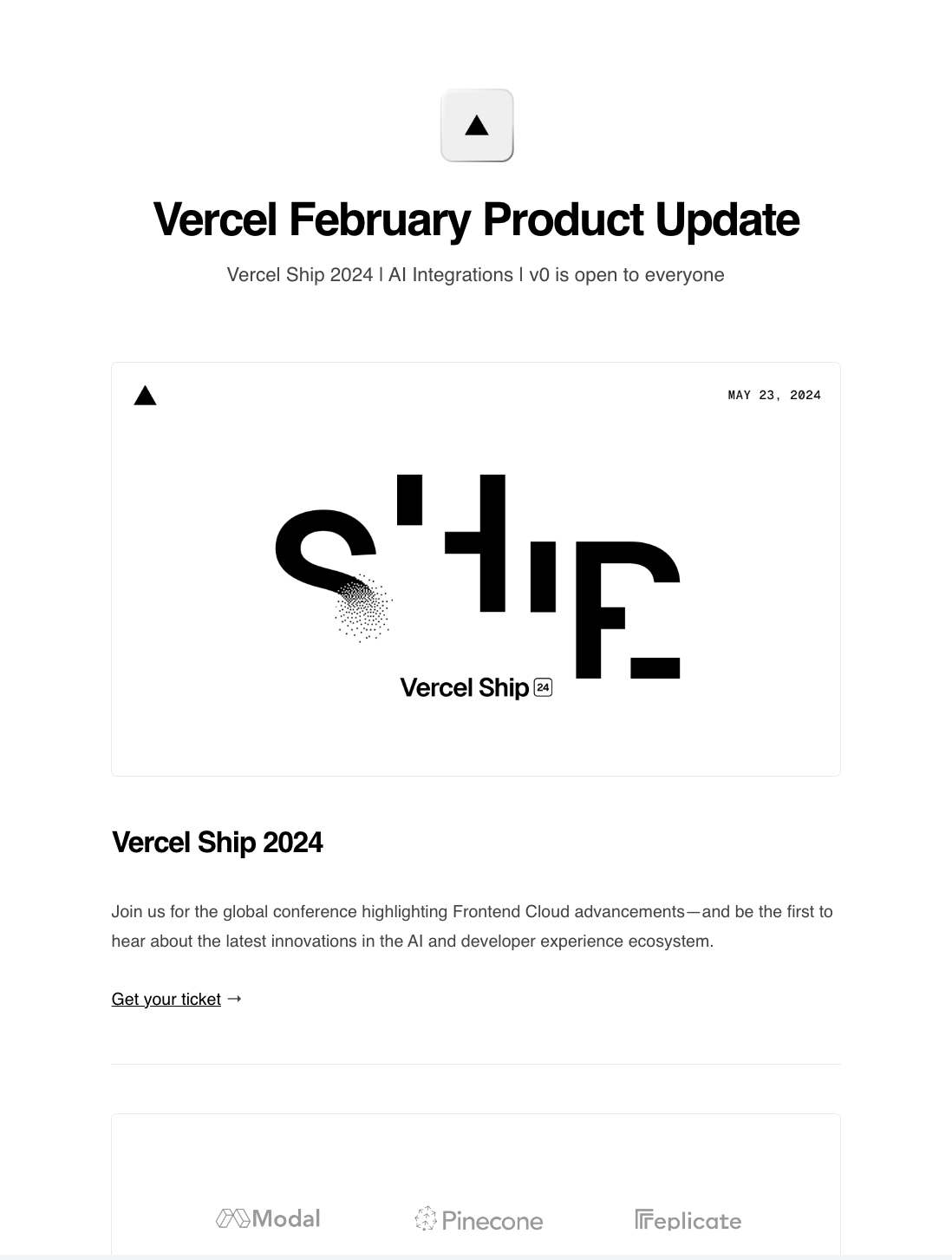 Email Marketing for Devtools: Screenshot of Vercel's newsletter