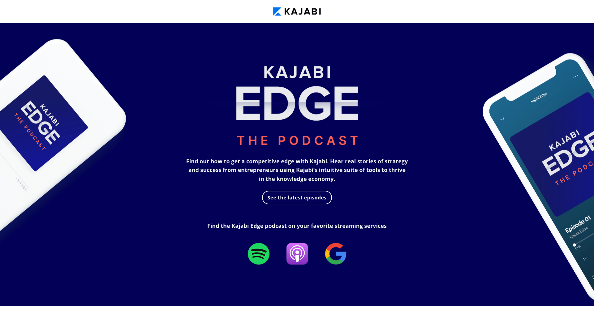 Email Marketing in Other Industries: Screenshot of Kajabi's podcast page