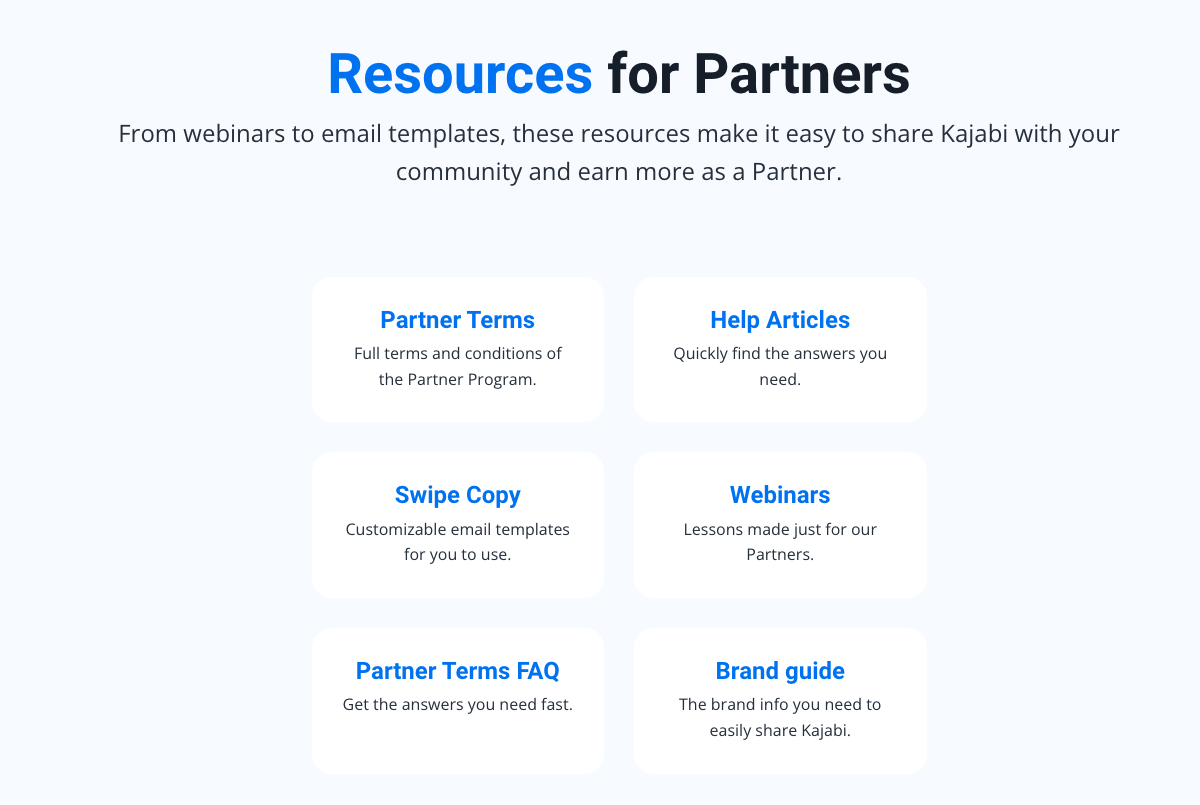 Email Marketing in Other Industries: Screenshot of Kajabi's resources page