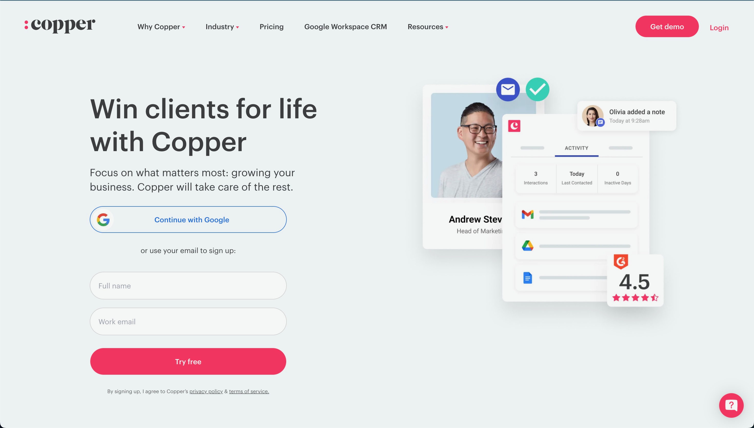 HubSpot Alternatives: Screenshot of Copper's homepage