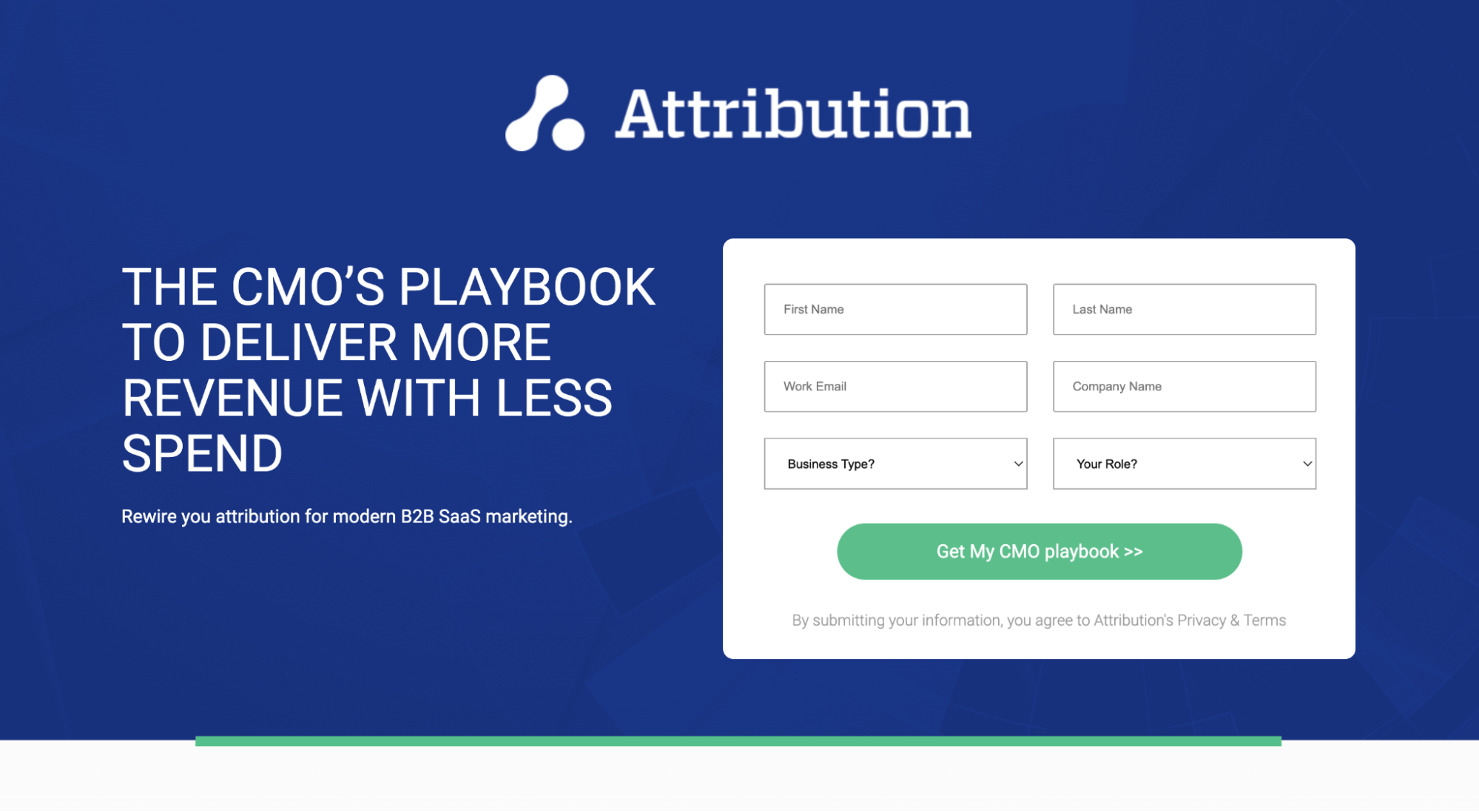 SaaS Lead Magnets: Screenshot of Attribution's CMO's playbook lead magnet signup page