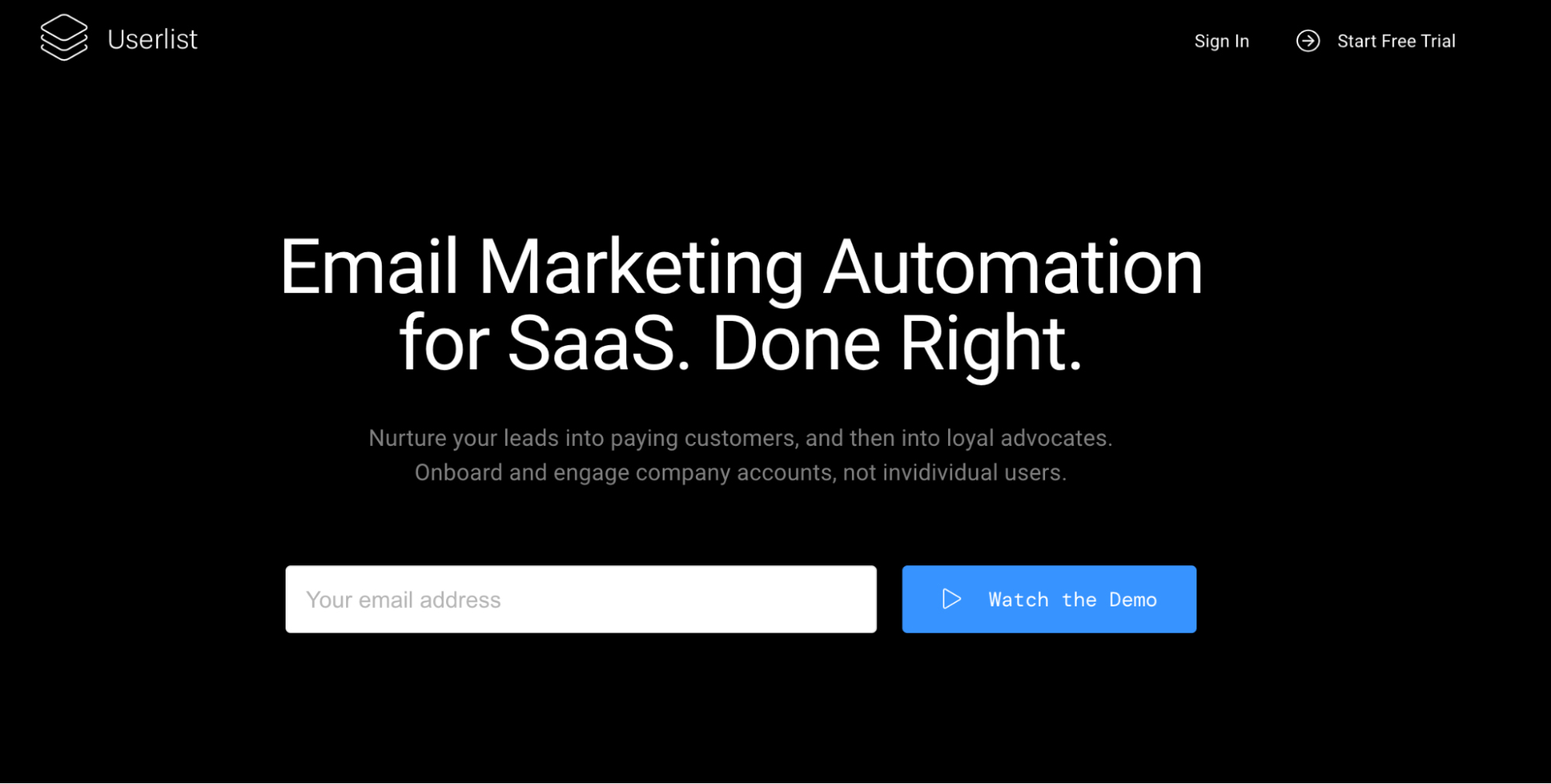 Marketing Automation for SaaS: Screenshot of Userlist