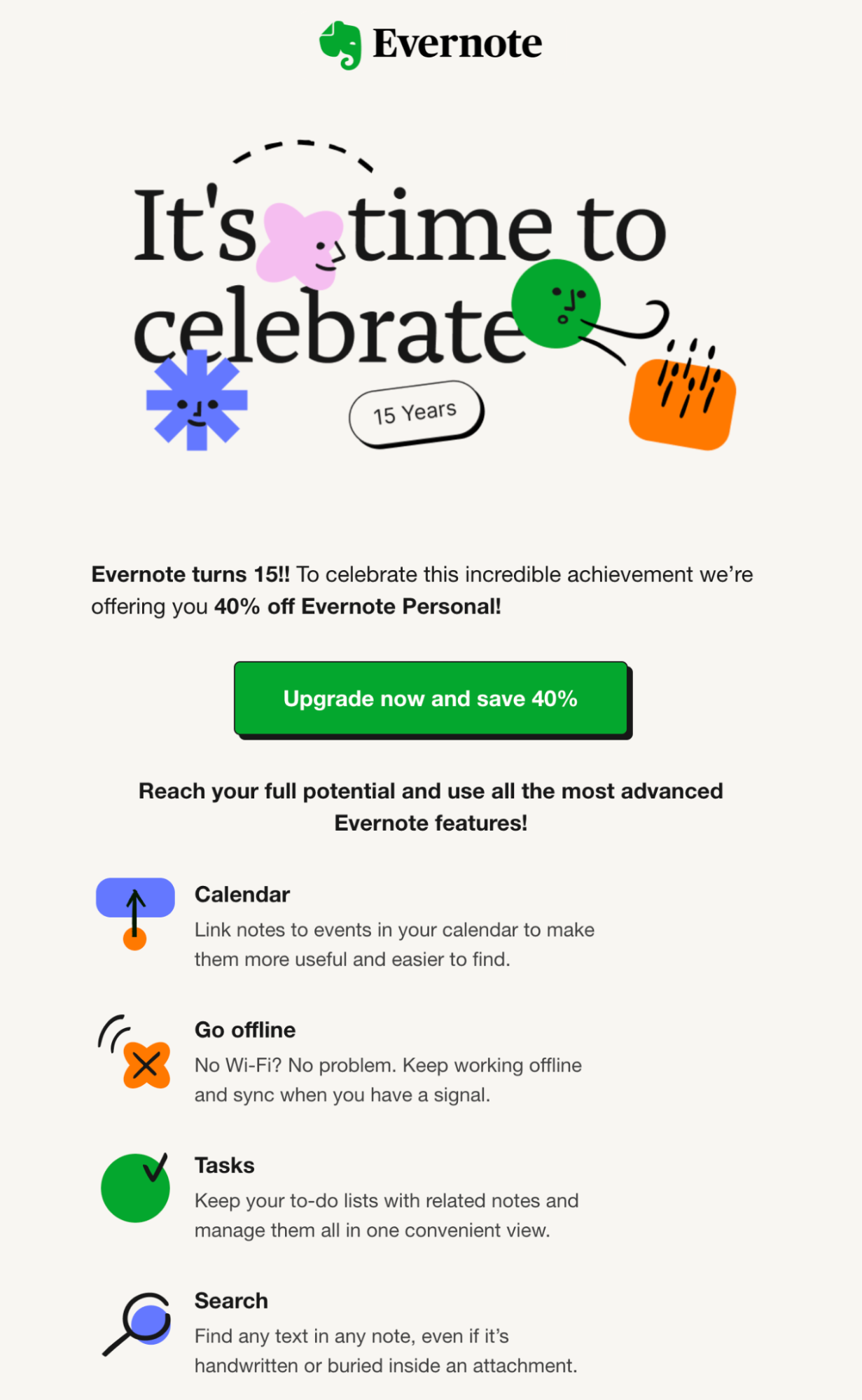 Addressing Obstacles and Anxieties in SaaS Onboarding Emails: Screenshot of Evernote's email