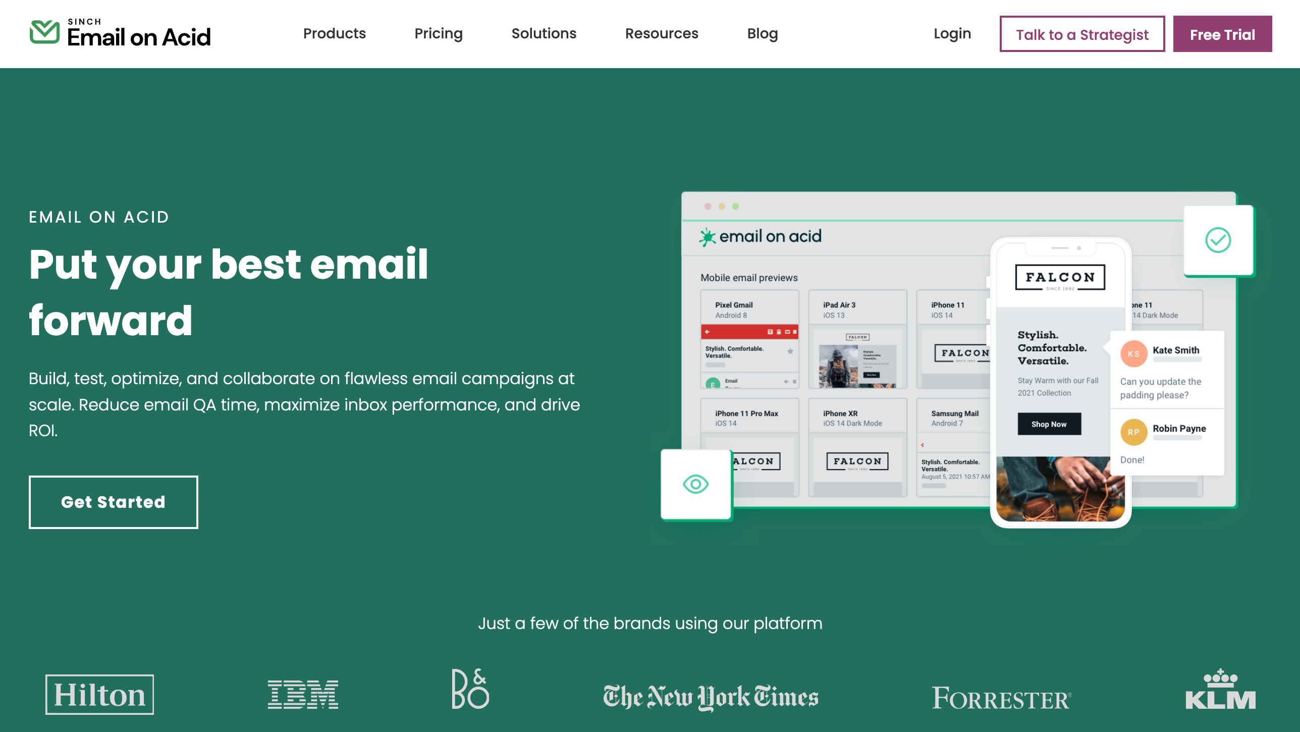 Professional Email Marketing Tools: Screenshot of Email on Acid's homepage