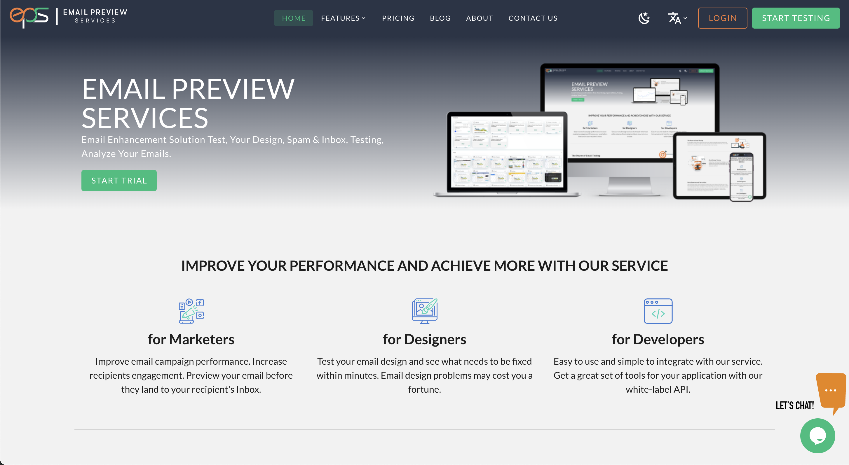 Professional Email Marketing Tools: Screenshot of Email Preview Services' homepage