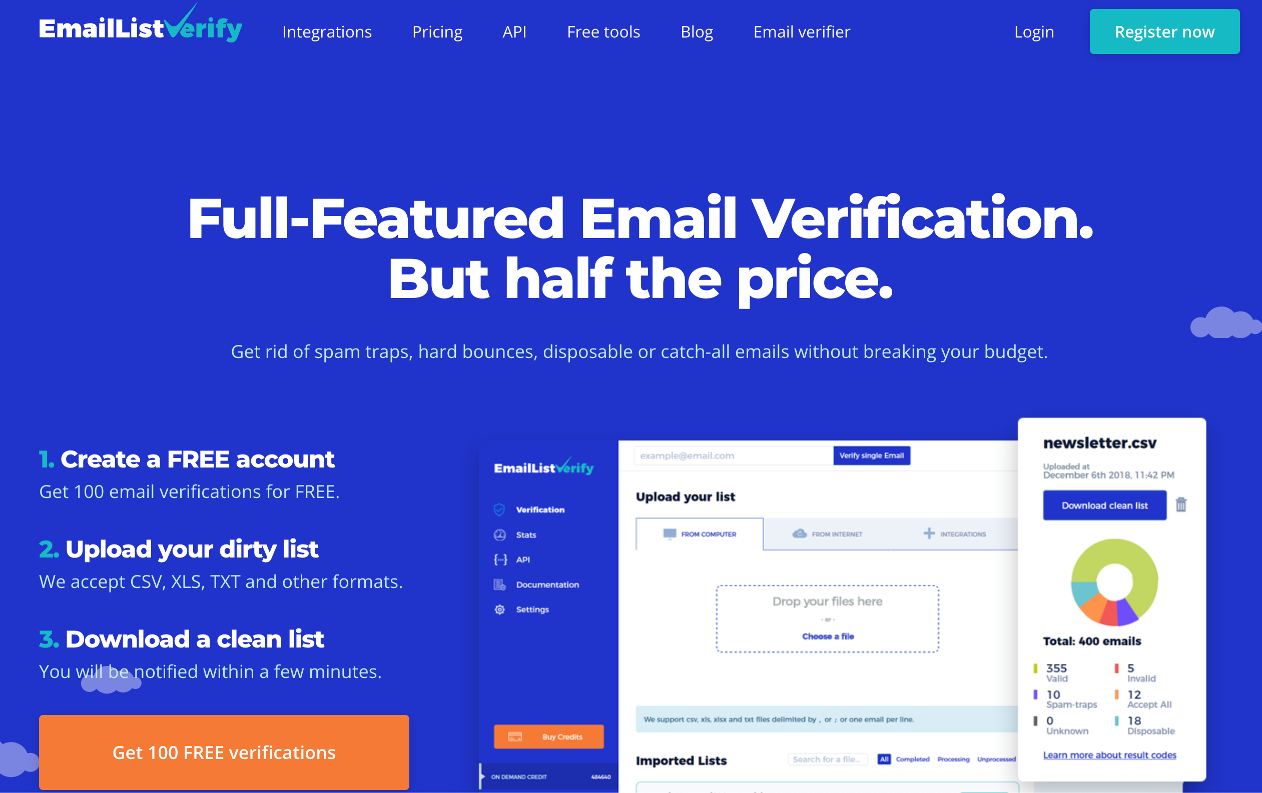 Professional Email Marketing Tools: Screenshot of EmailListVerify's homepage