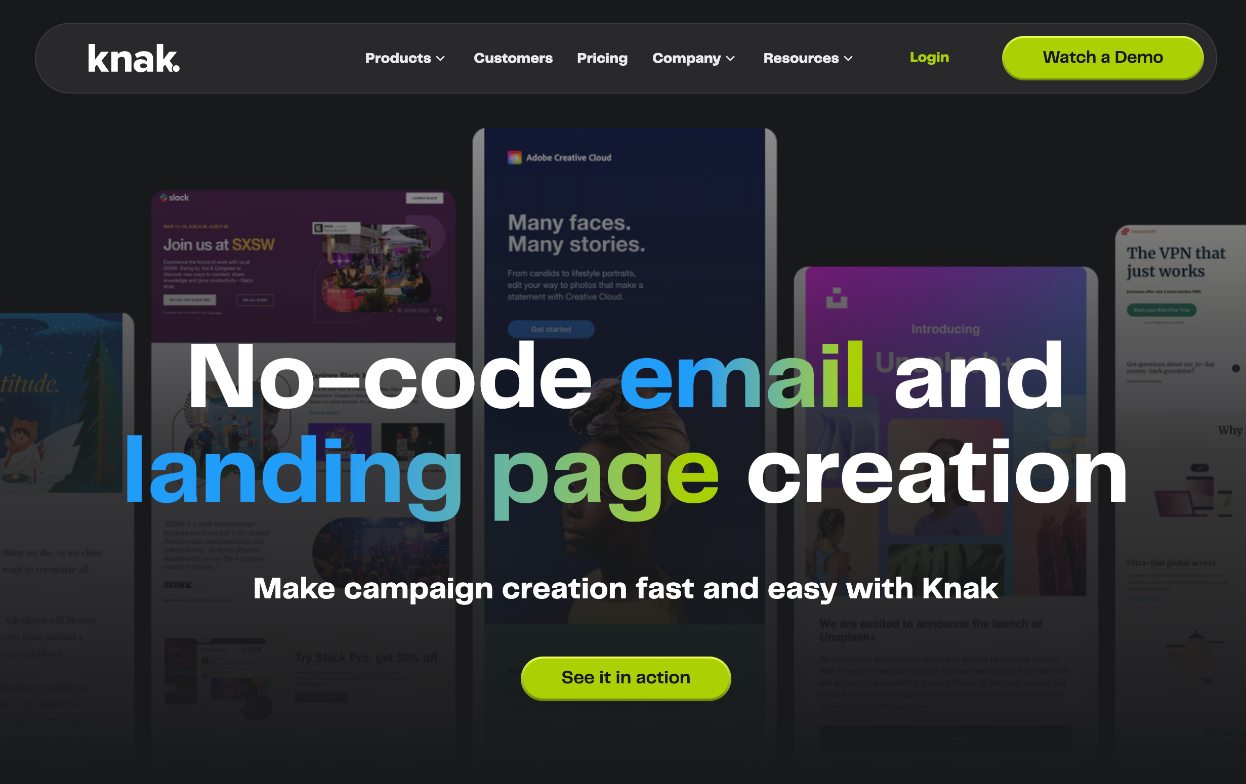 Professional Email Marketing Tools: Screenshot of Knak's homepage