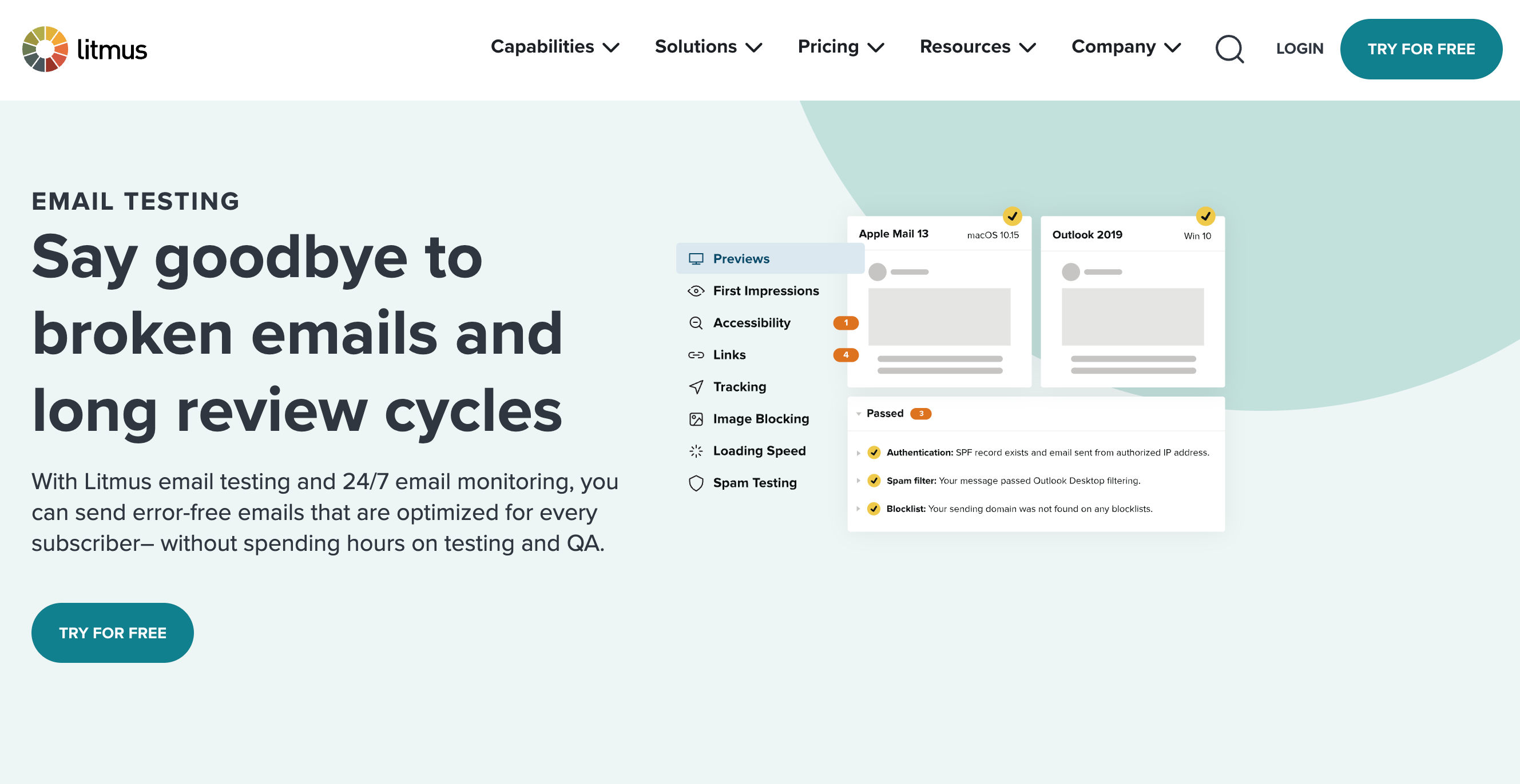 Professional Email Marketing Tools: Screenshot of Litmus' page about their email testing feature