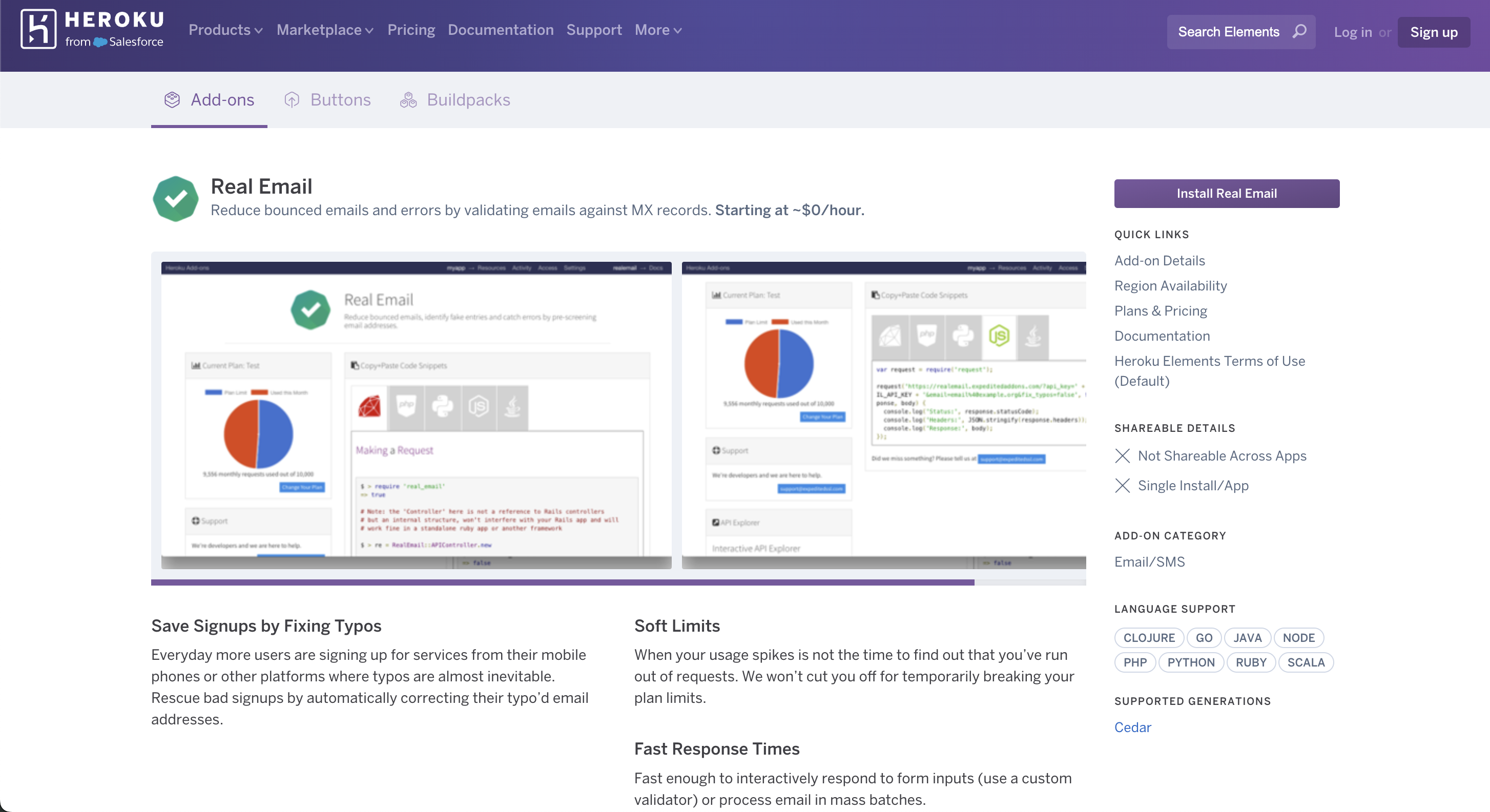 Professional Email Marketing Tools: Screenshot of Real Email on Heroku's page