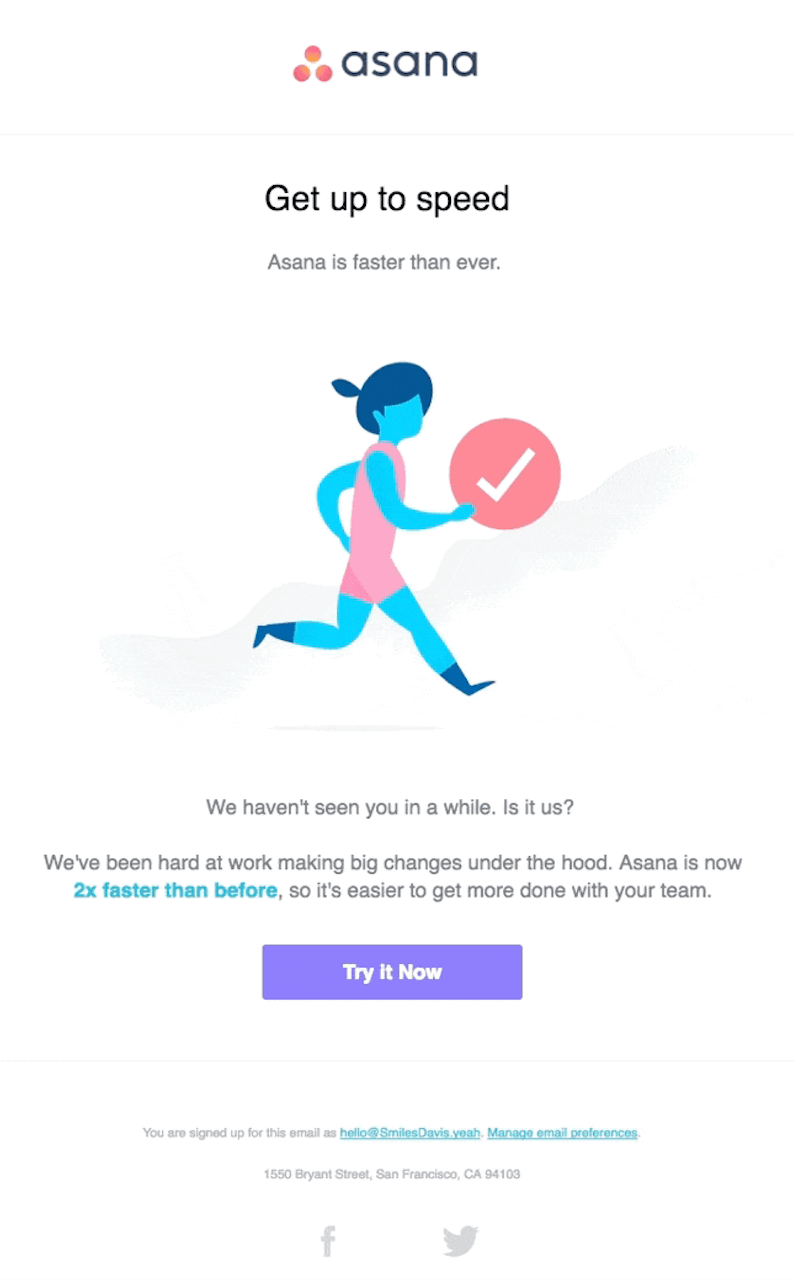 SaaS Re-engagement Emails: Screenshot of Asana's email