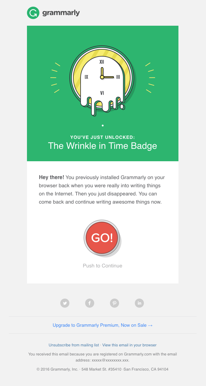 SaaS Re-engagement Emails: Screenshot of Grammarly's email