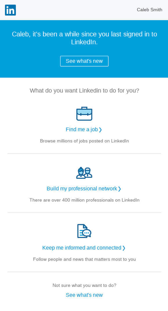 SaaS Re-engagement Emails: Screenshot of LinkedIn's email