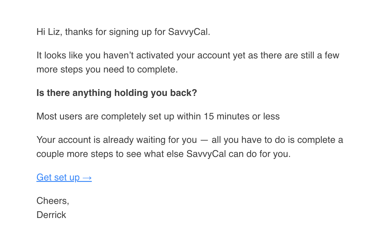 SaaS Re-engagement Emails: Screenshot of SavvyCal's email