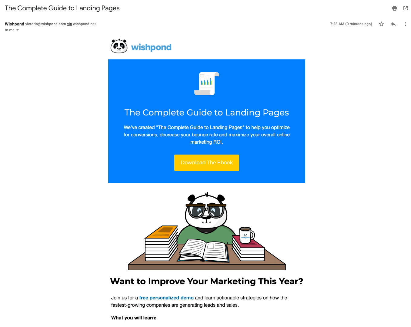 SaaS Email Marketing Strategies: Screenshot of Wishpond email that has a download link for an ebook