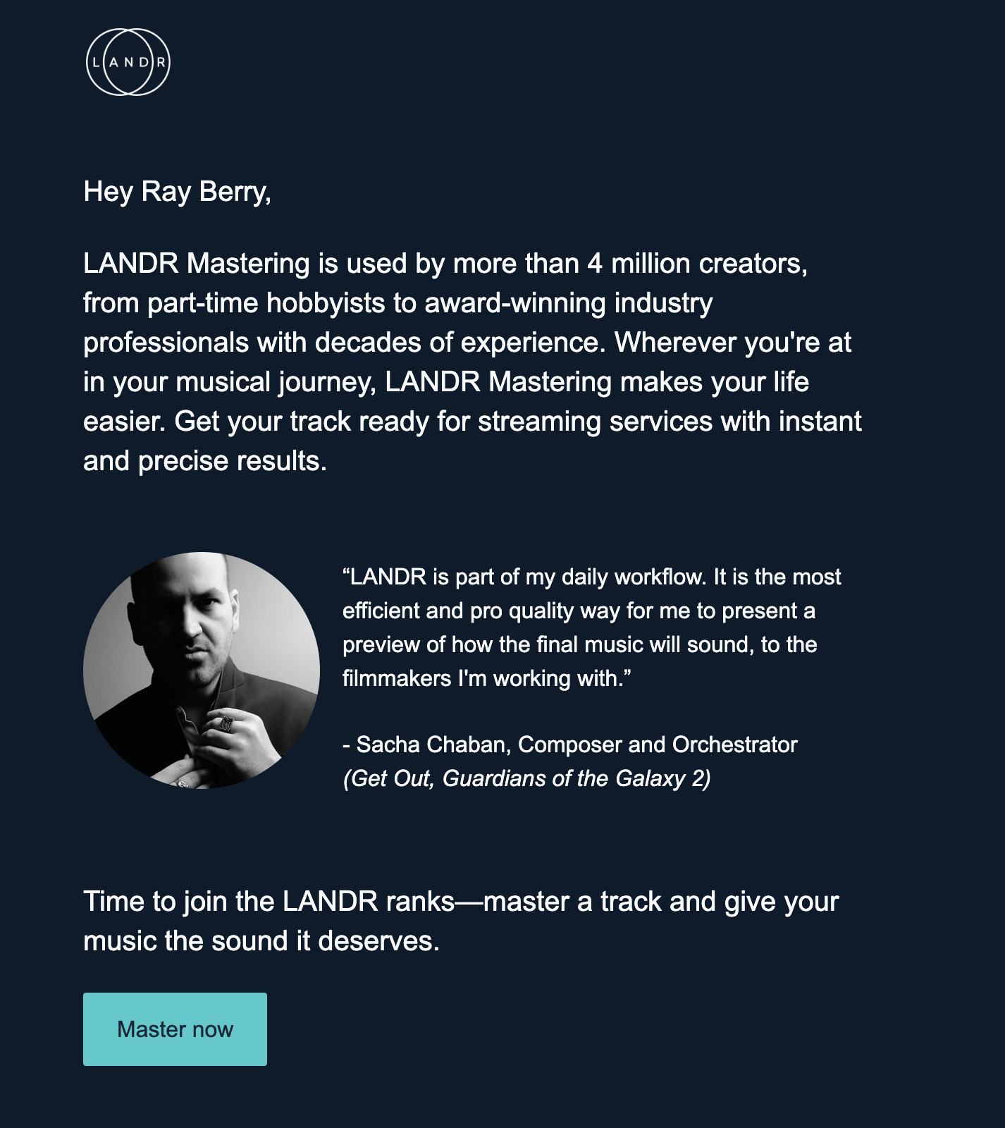 SaaS Email Nurture Campaigns: LANDR's second nurture email