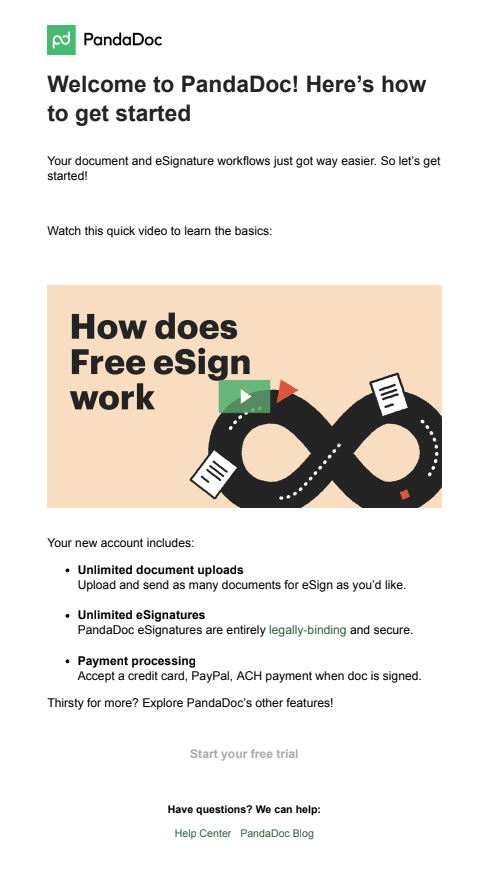 SaaS Email Nurture Campaigns: Pandadoc's first nurture email