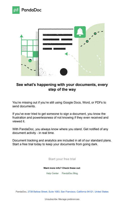 SaaS Email Nurture Campaigns: Pandadoc's third nurture email