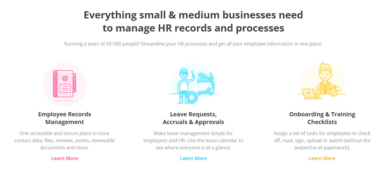 SaaS Landing Page Tips with Josh Garofalo: Screenshot of HR Partner's features