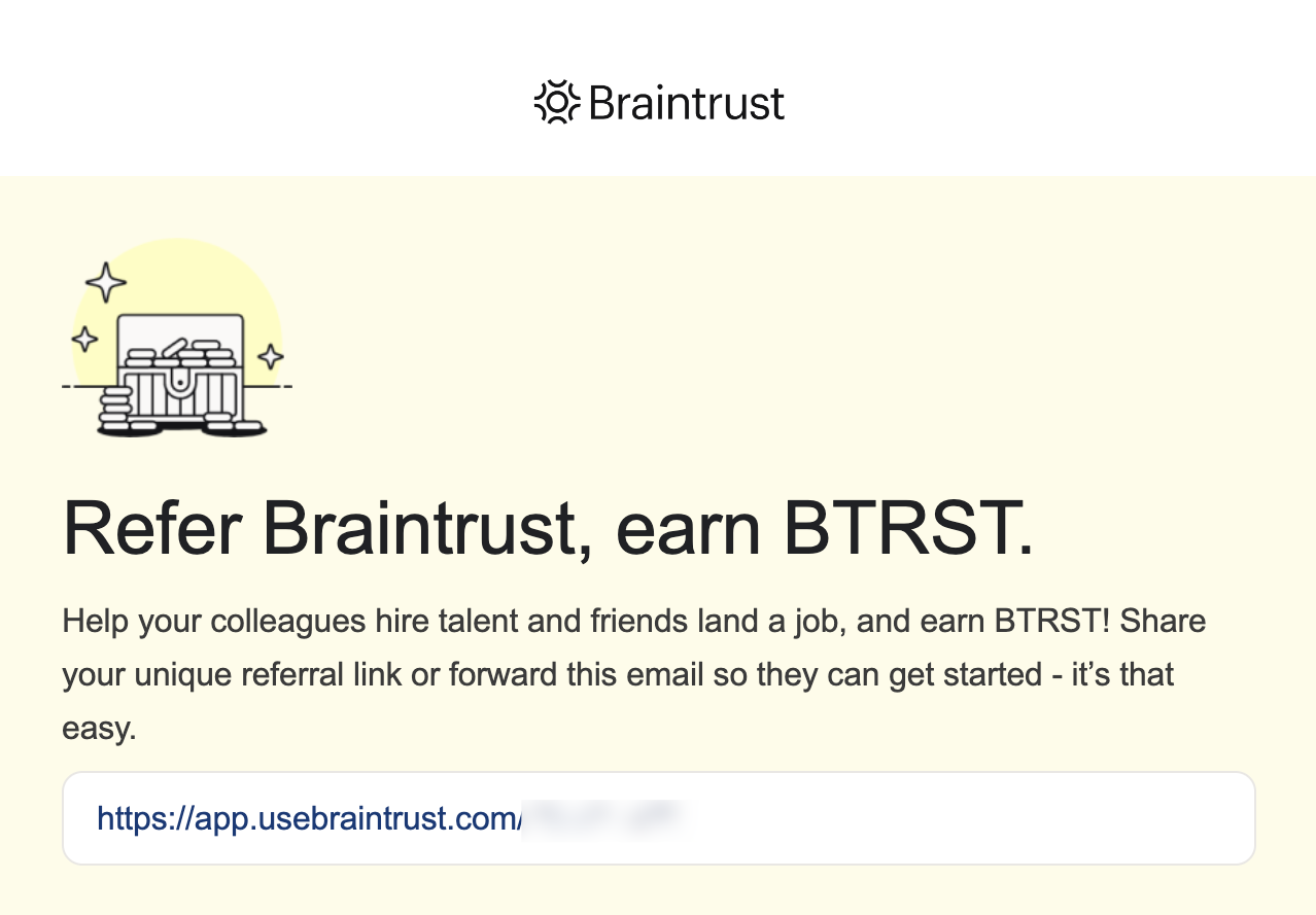 SaaS Referral Emails: Screenshot of Brainstrust's referral email