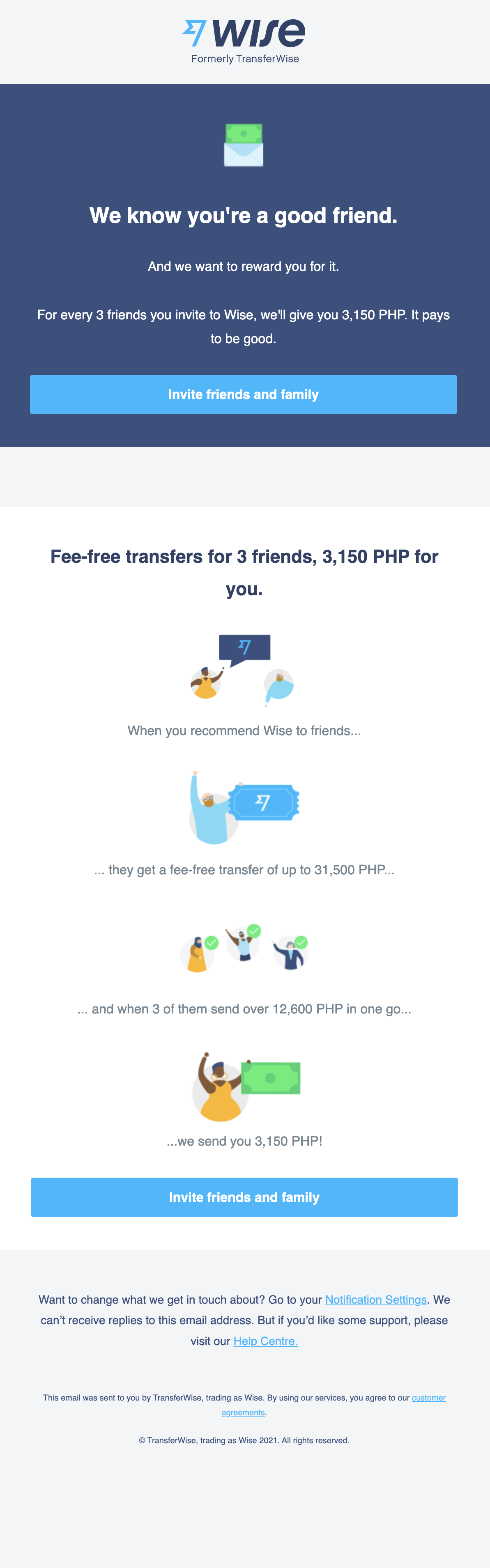 SaaS Referral Emails: Screenshot of Wise's referral email