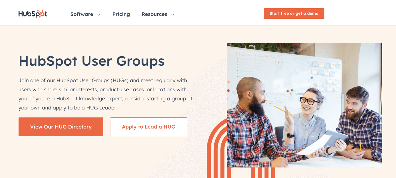 SaaS Relationship Marketing: Screenshot of HubSpot's webpage explaining what HubSpot User Groups are