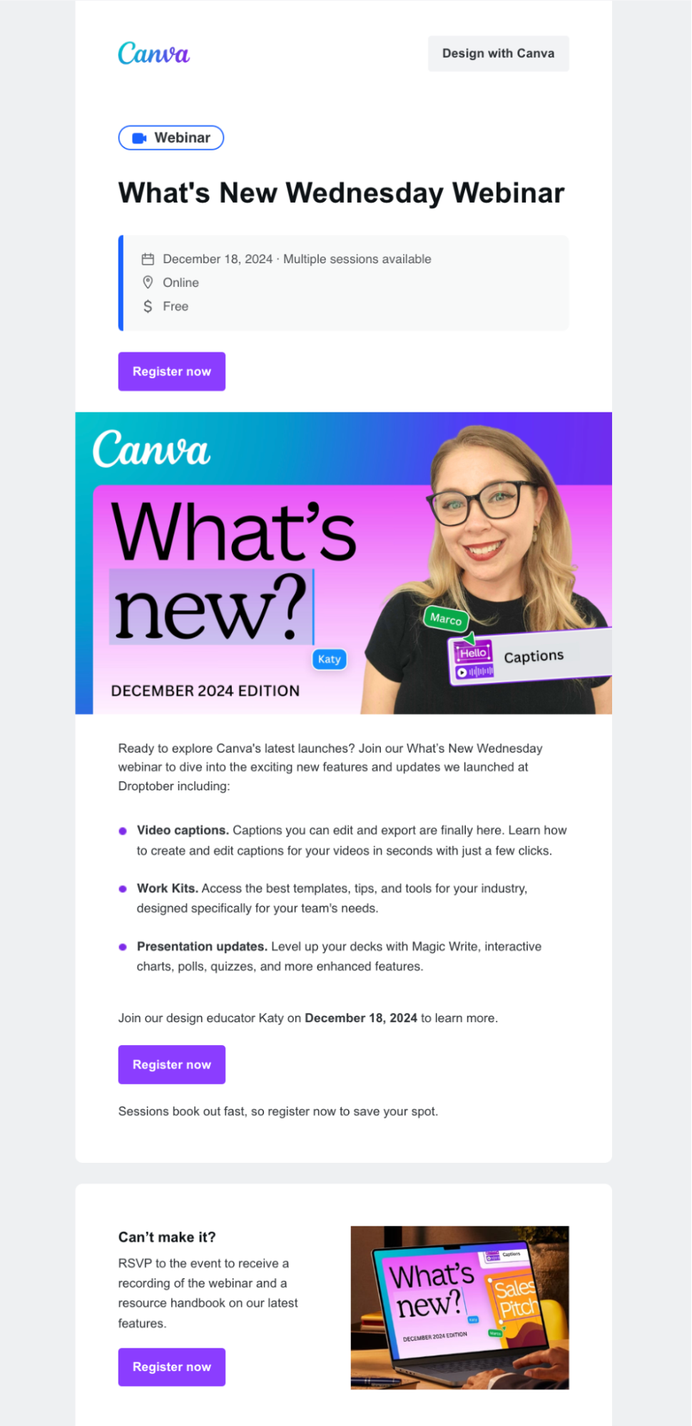 SaaS Webinar Emails: Screenshot of Canva's webinar email