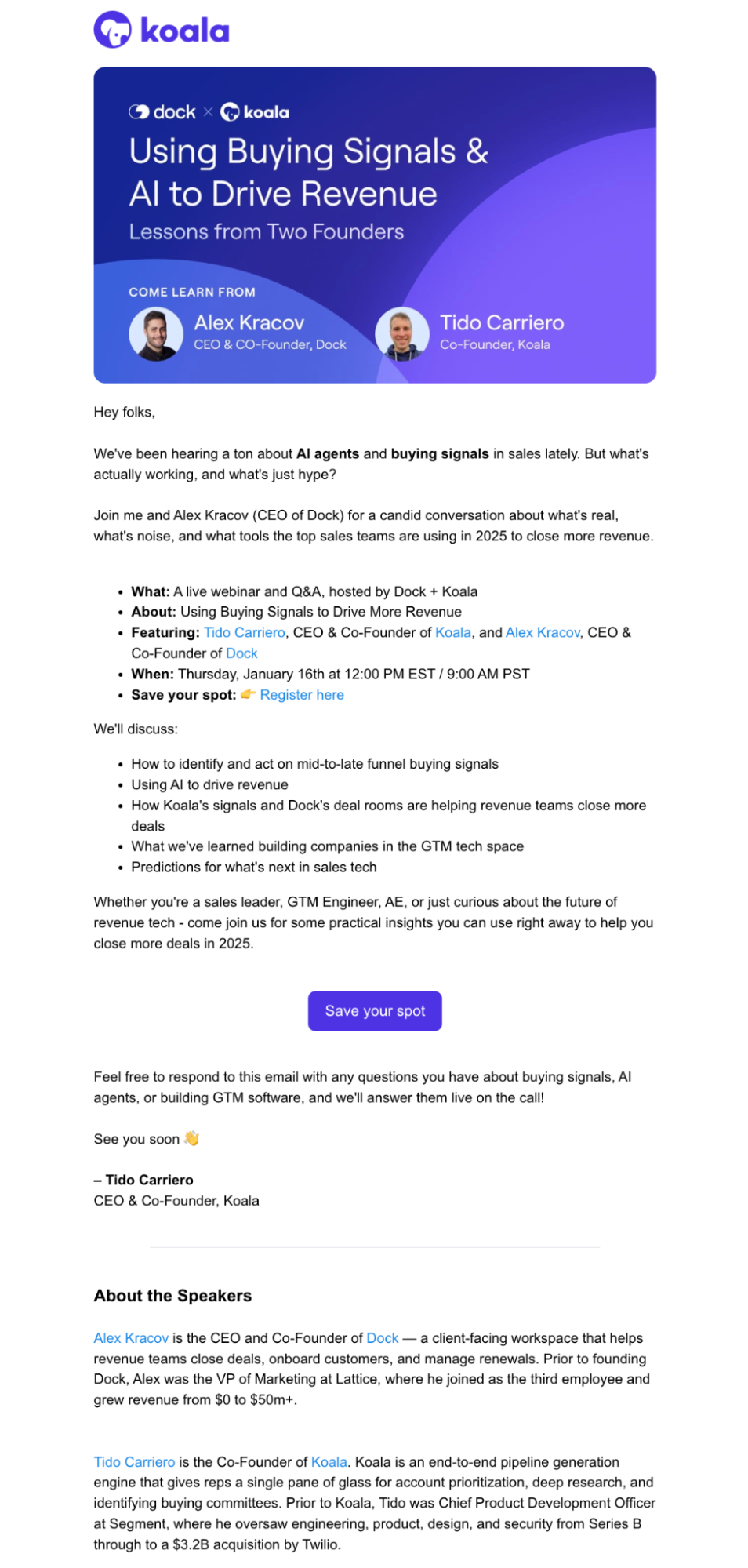 SaaS Webinar Emails: Screenshot of Koala's webinar email