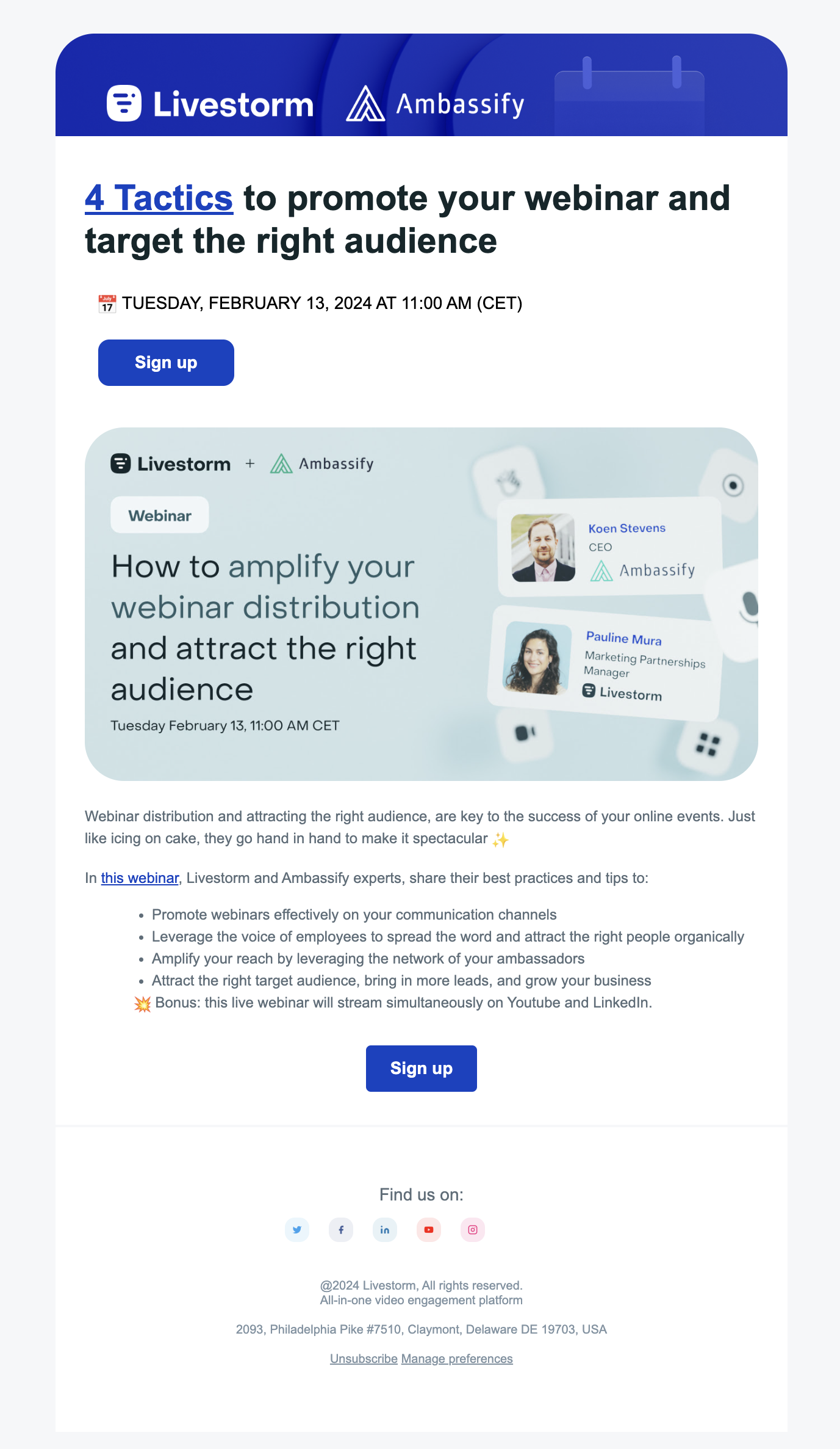 SaaS Webinar Emails: Screenshot of Livestorm's webinar email