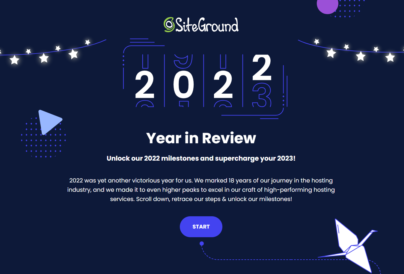 Year-in-review emails: Screenshot of SiteGround's year-in-review email