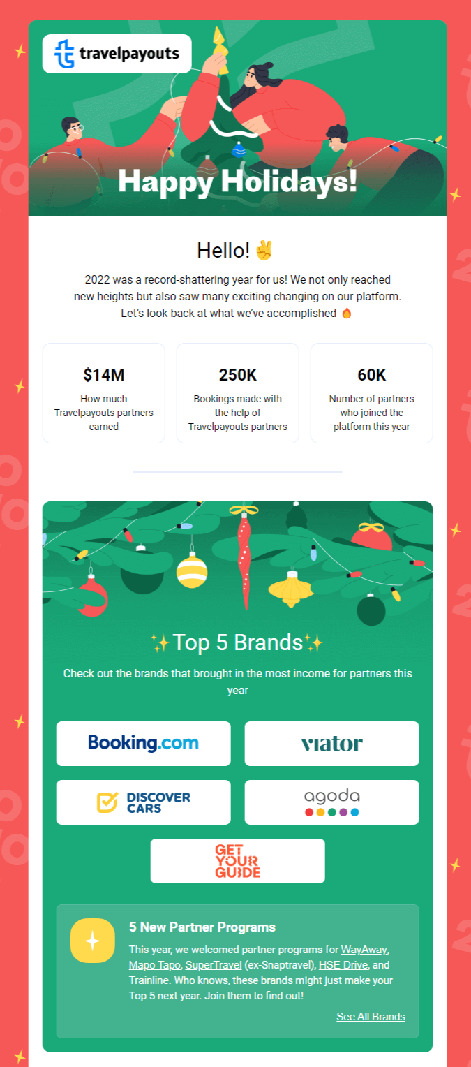Year-in-review emails: Screenshot of Travelpayouts' year-in-review email