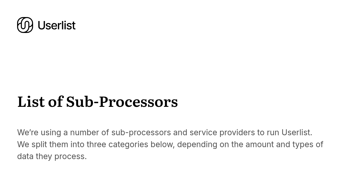 Sub Processor Document Example List of Sub-Processors