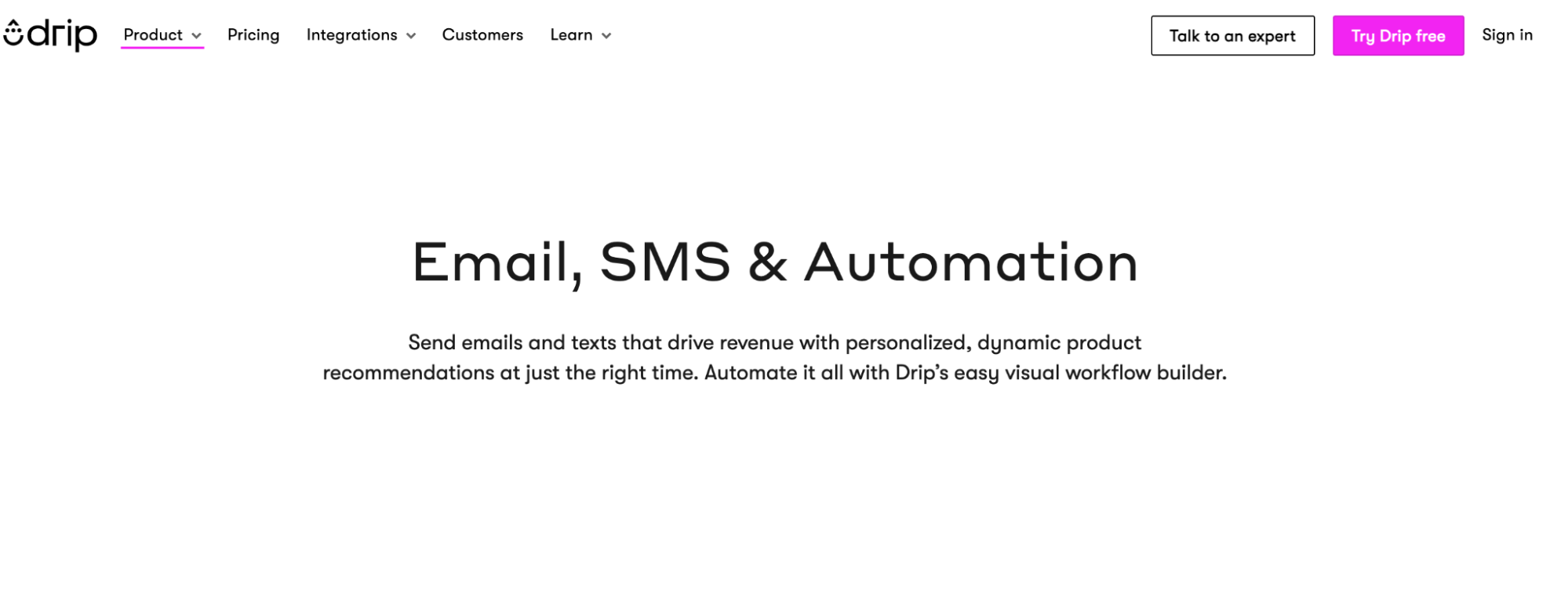ActiveCampaign Alternatives: Screenshot of Drip page
