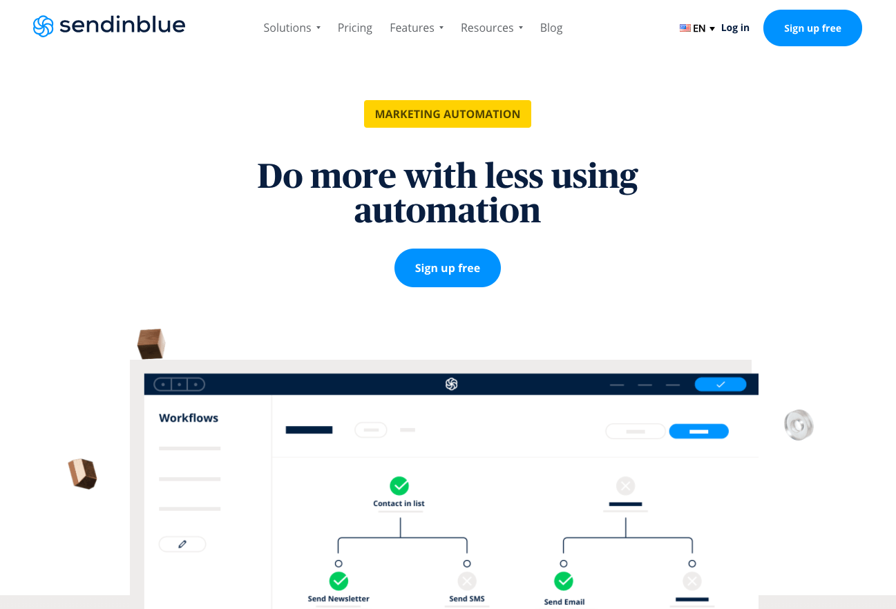 ActiveCampaign Alternatives: Screenshot of Sendinblue page