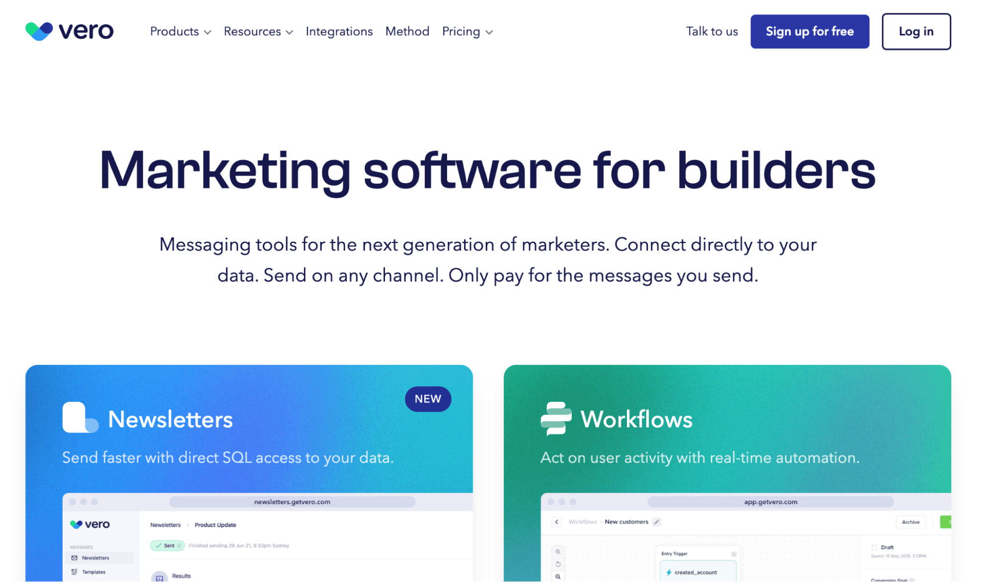 ActiveCampaign Alternatives: Screenshot of Vero page
