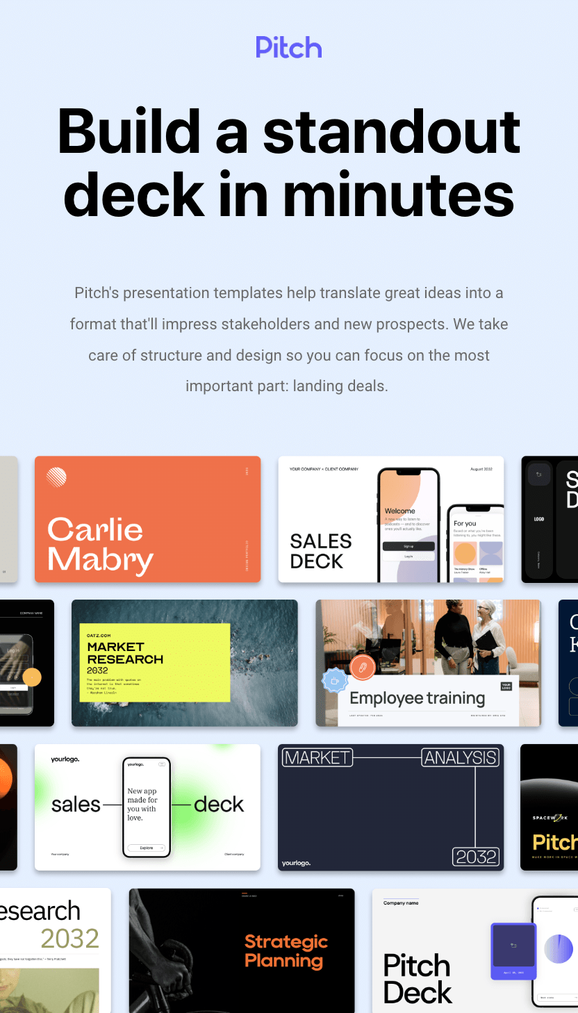 B2C SaaS Email Marketing: Screenshot of Pitch's email for deck templates