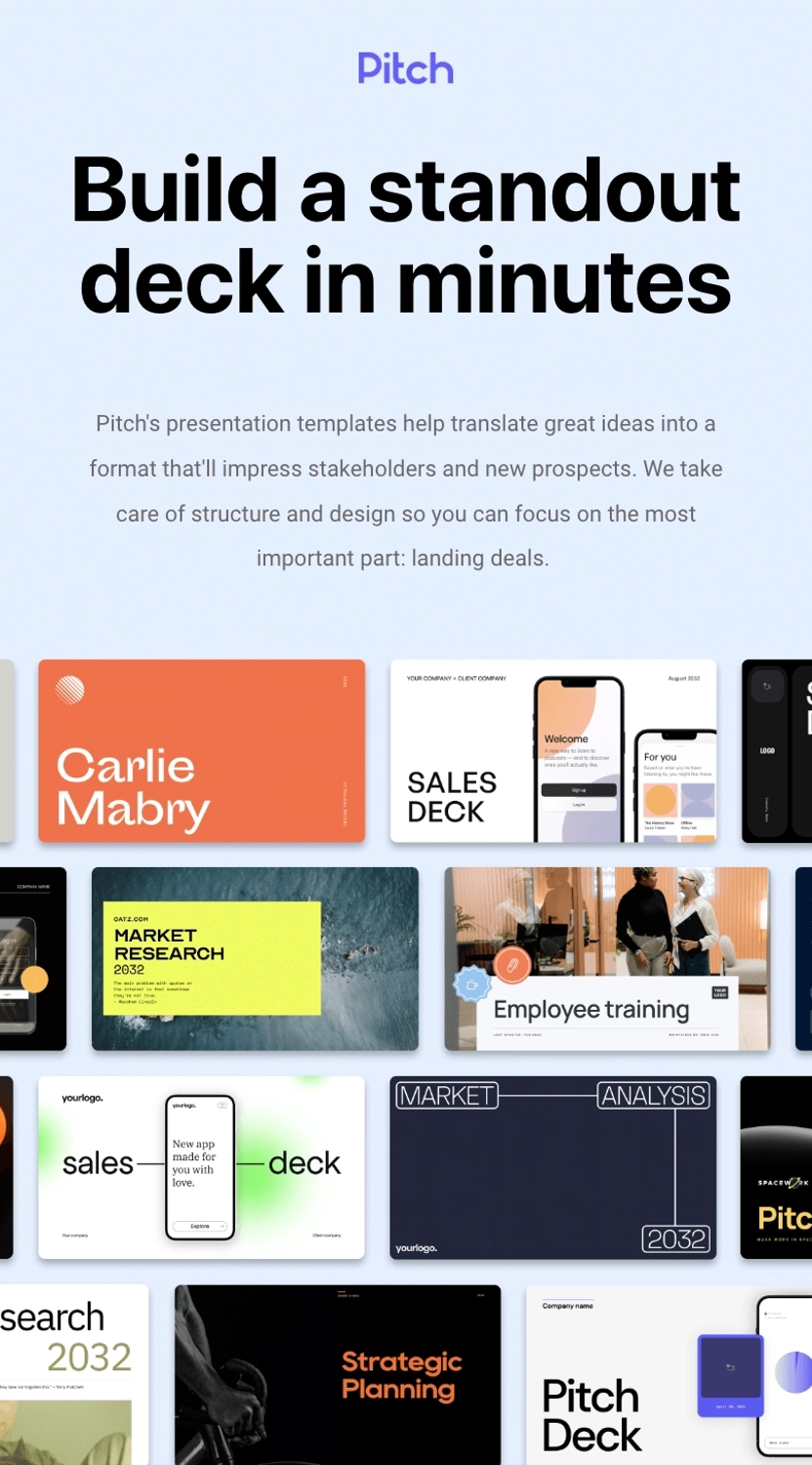B2C SaaS Email Marketing: Screenshot of Pitch's email for deck templates