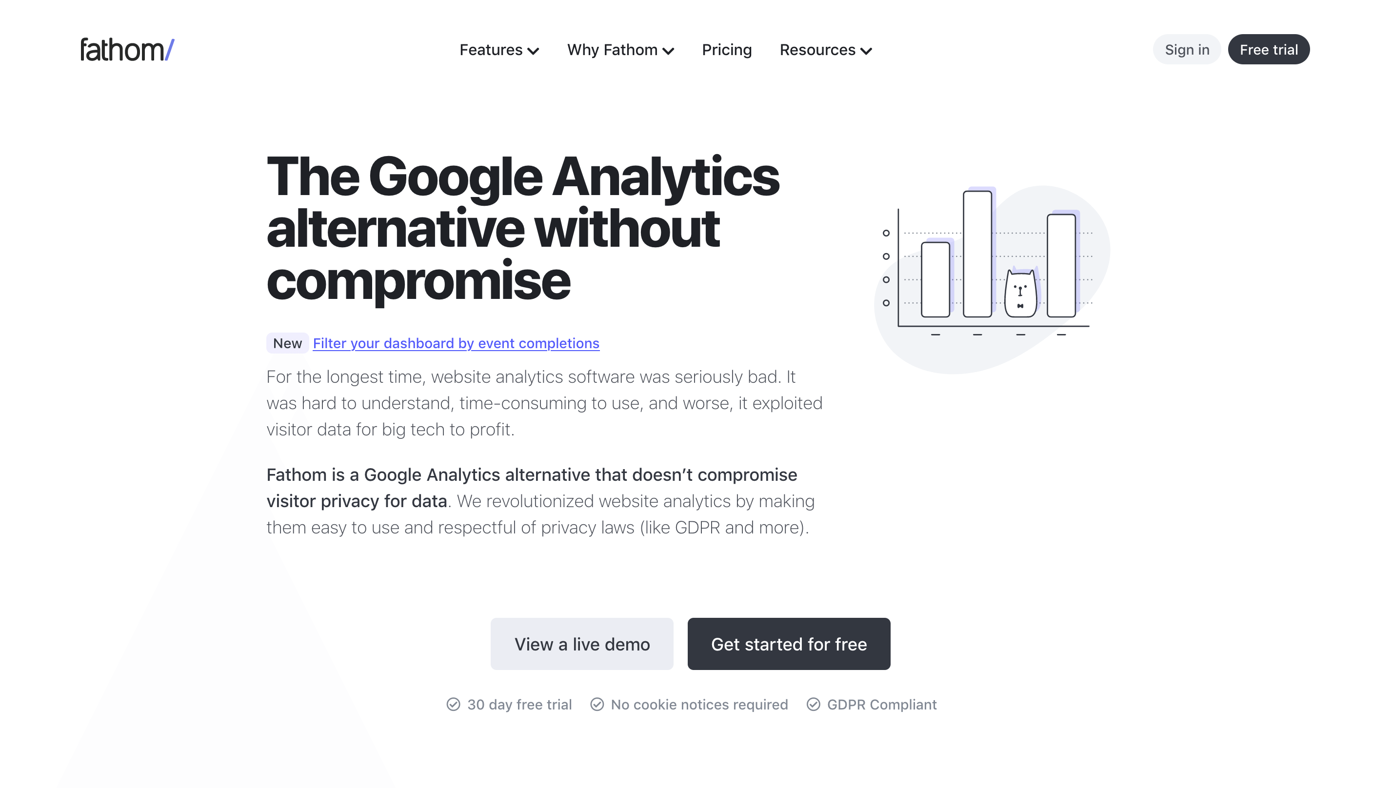 SaaS Brand Archetypes: Screenshot of Fathom Analytic's homepage