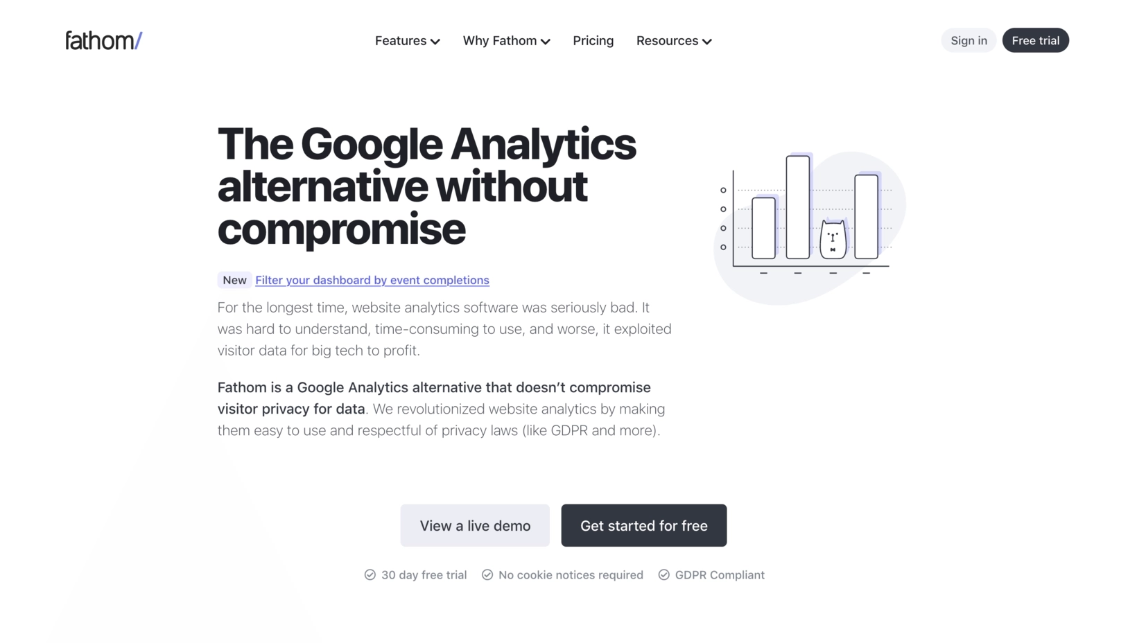 SaaS Brand Archetypes: Screenshot of Fathom Analytic's homepage